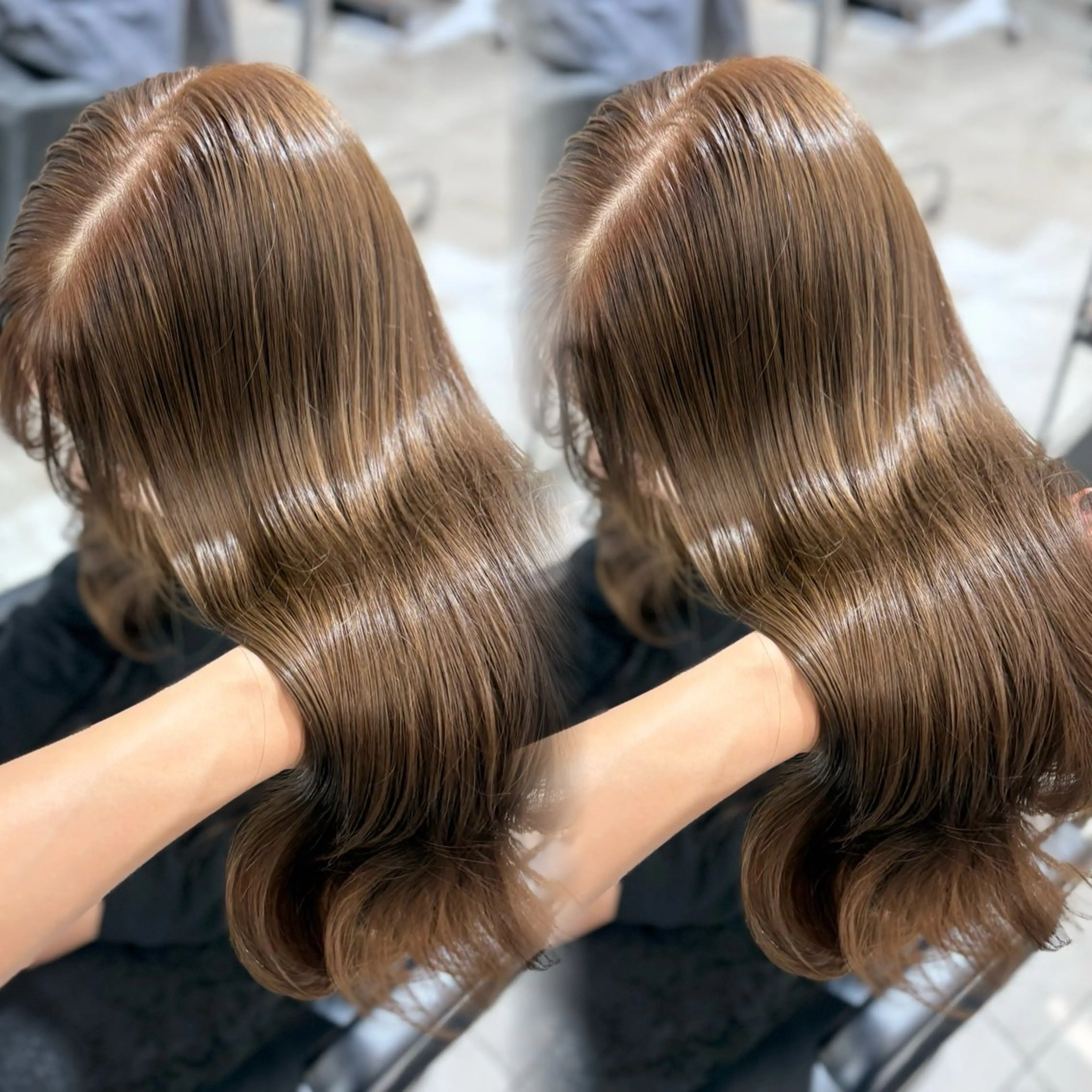 【ブリーチなし⭐️】カット+ライトニングカラー+Premiumケアカラー💫コテ巻き仕上げの写真