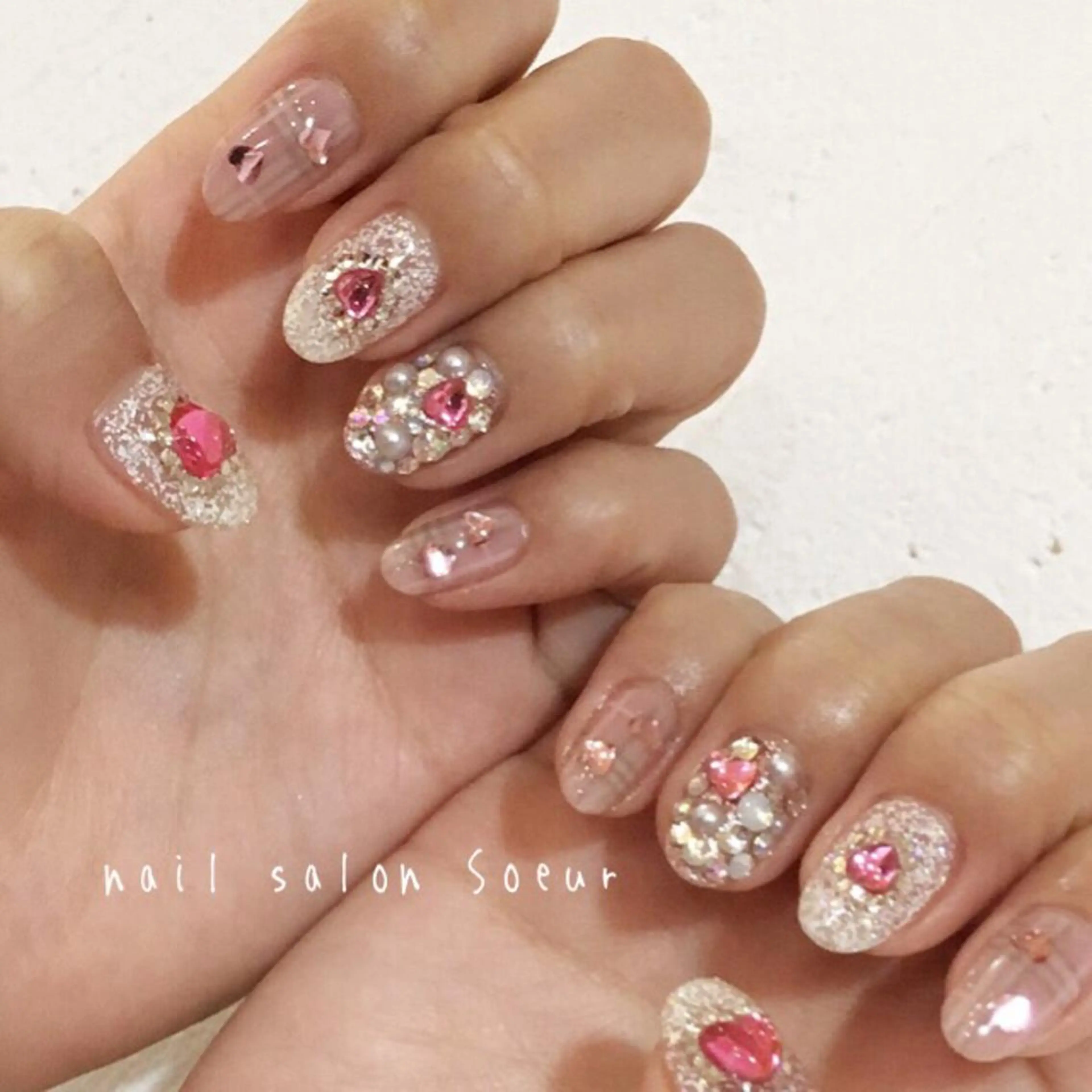 ネイル アートネイル ジェルネイル ハート キラキラネイル ラメ(グリッター) ハンドネイル nail salon Soeurのネイルデザイン