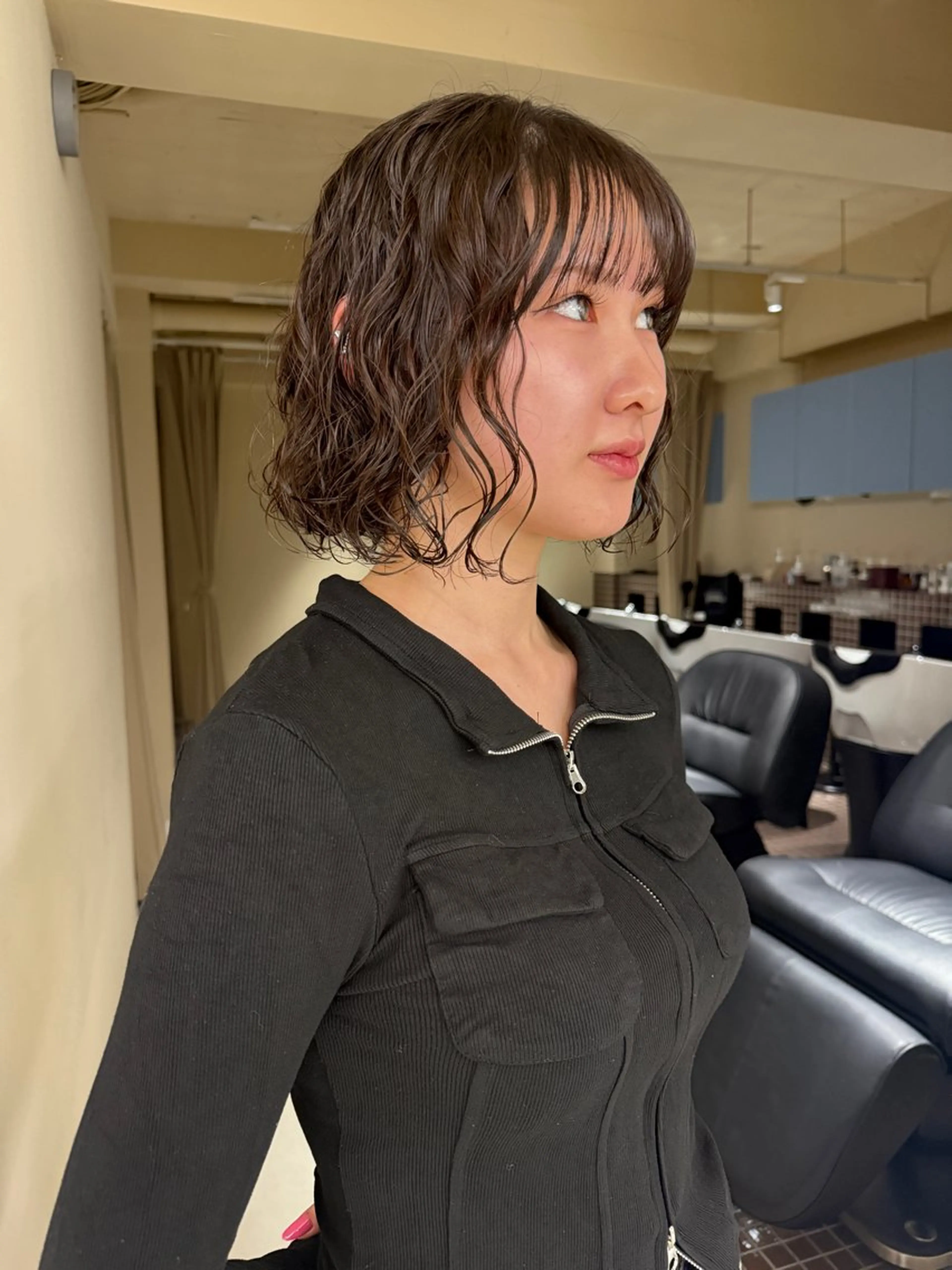 ミディアム カラー パーマ カット パーマ 表参道/赤み無し 透明感 colorのヘアスタイル