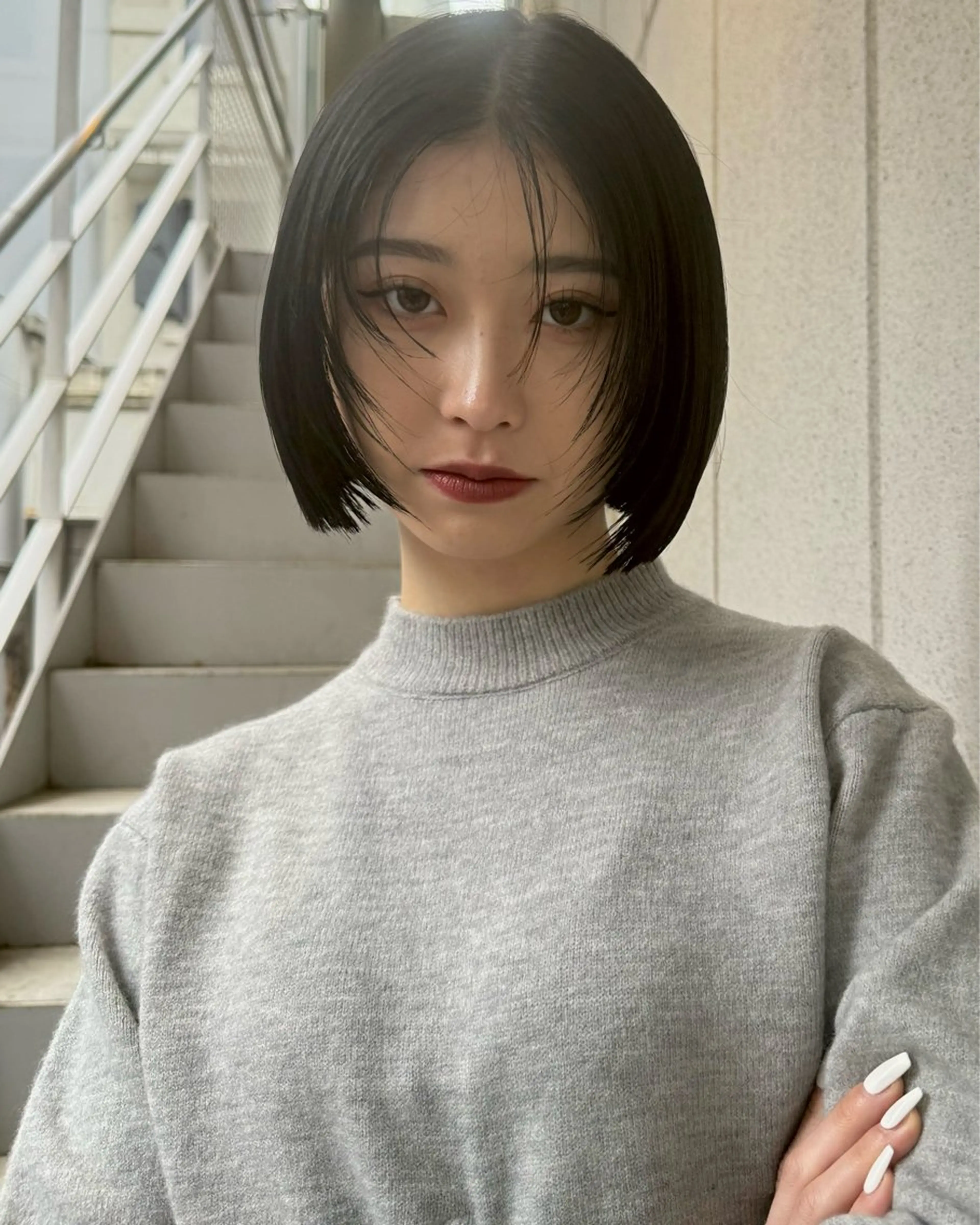 ショート ボブ 顔周りカット 縮毛矯正 nicoTOKYO 原宿所属・センターパート /メンズ/海野颯生のヘアスタイル