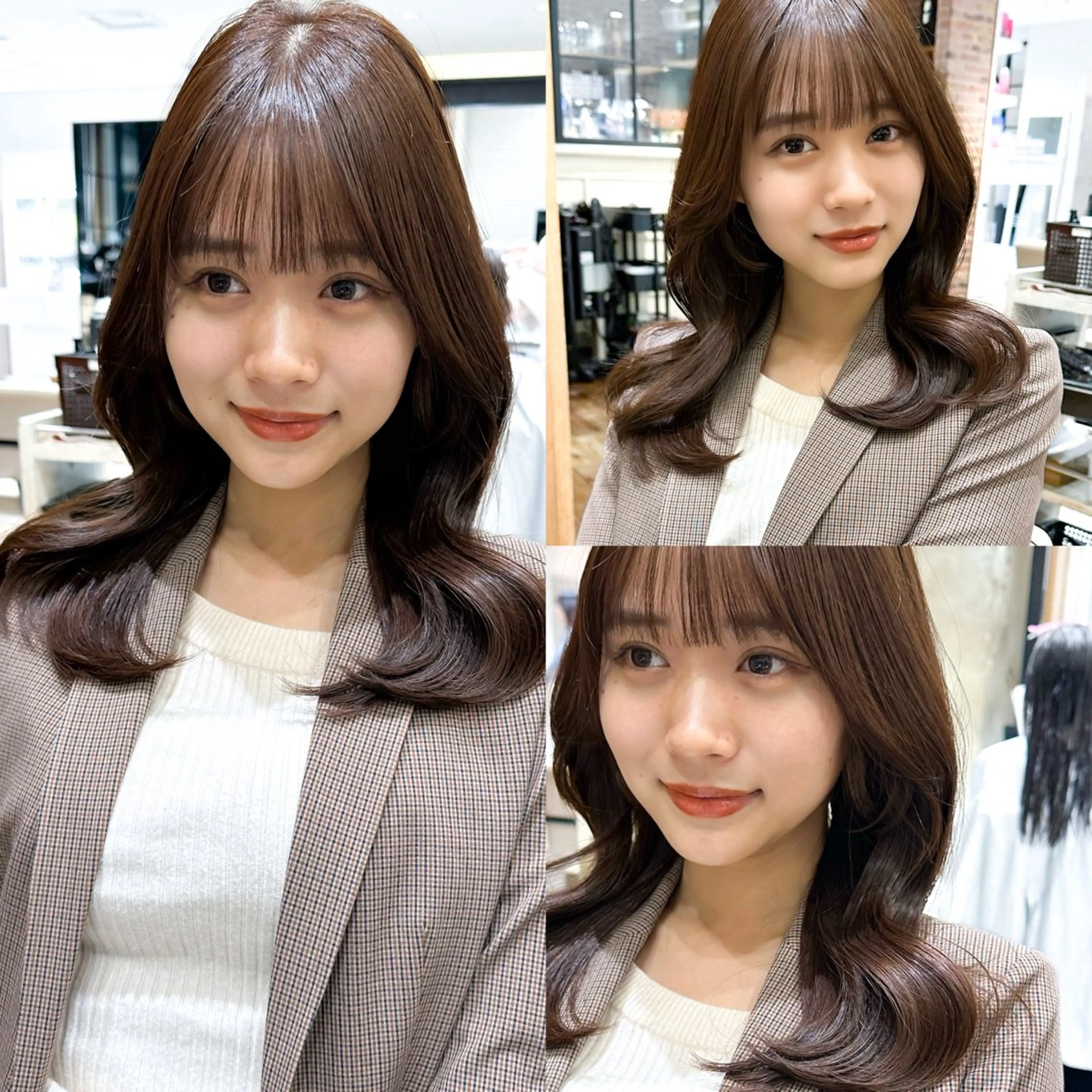 セミロング カラー ブラウンカラー ショコラブラウン くびれヘア 顔まわりレイヤー 顔周りカット カット ヘアカラー 顔周り/くびれヘア 韓国ヘア💕風間るなのヘアスタイル