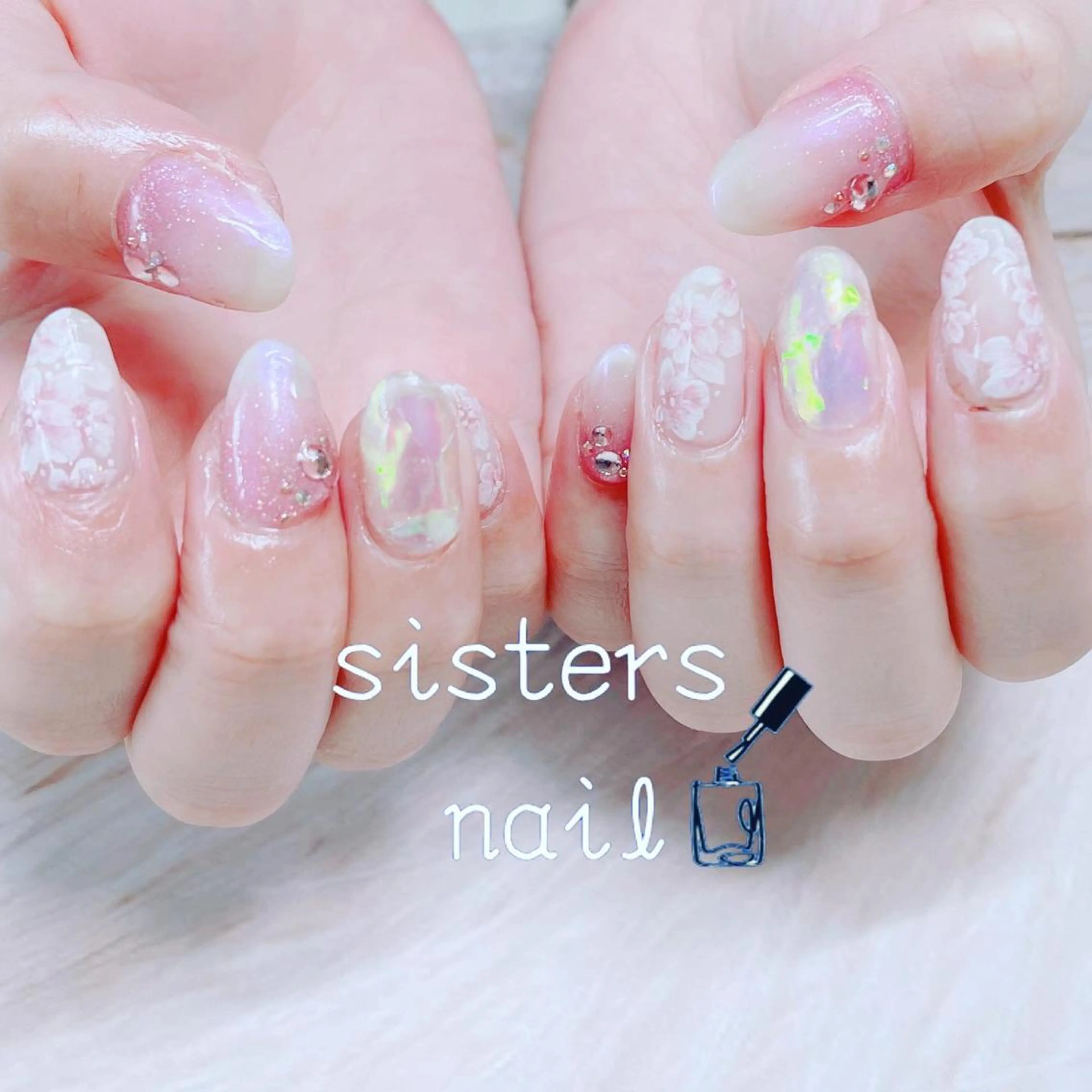 ネイル アートネイル オーロラネイル フラワーネイル 氷ネイル・うるうるネイル ニュアンスネイル sisters nail.fのネイルデザイン