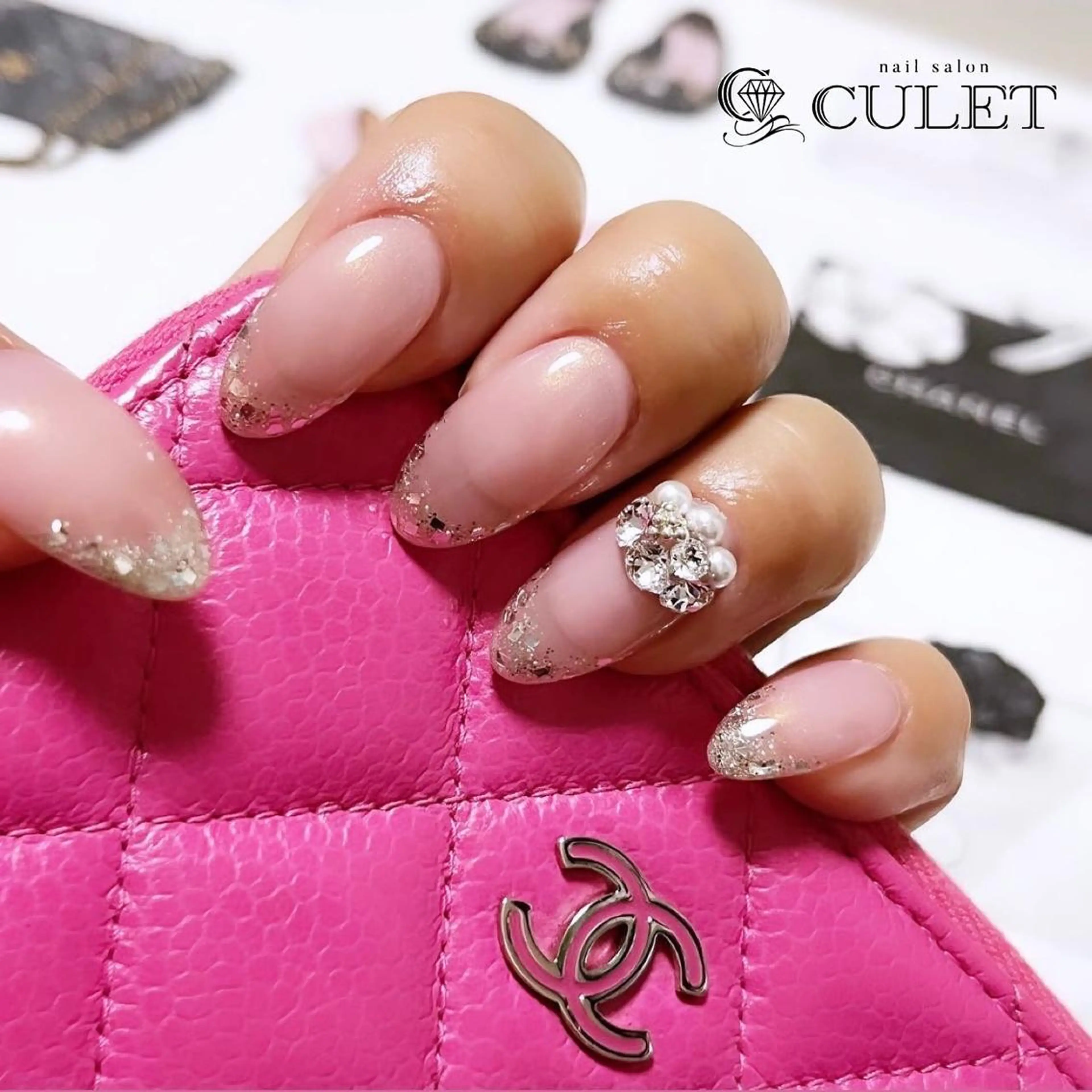 ネイル フレンチネイル ラメ(グリッター) ネイルサロンCULET所属・CULET MOEのネイルデザイン