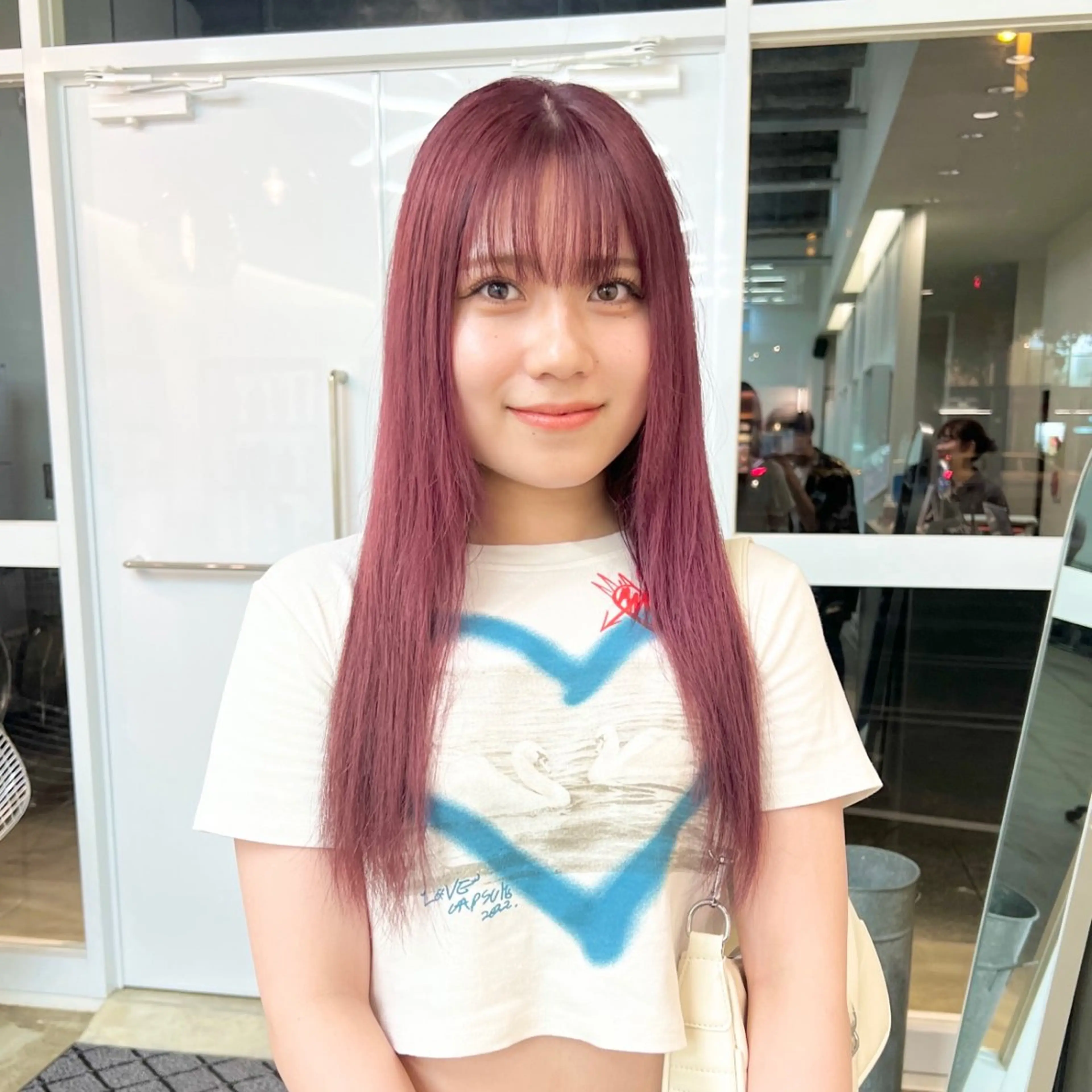 ロング カラー ピンクカラー パープルカラー クロスパーマ× 透明感カラー✂︎のヘアスタイル