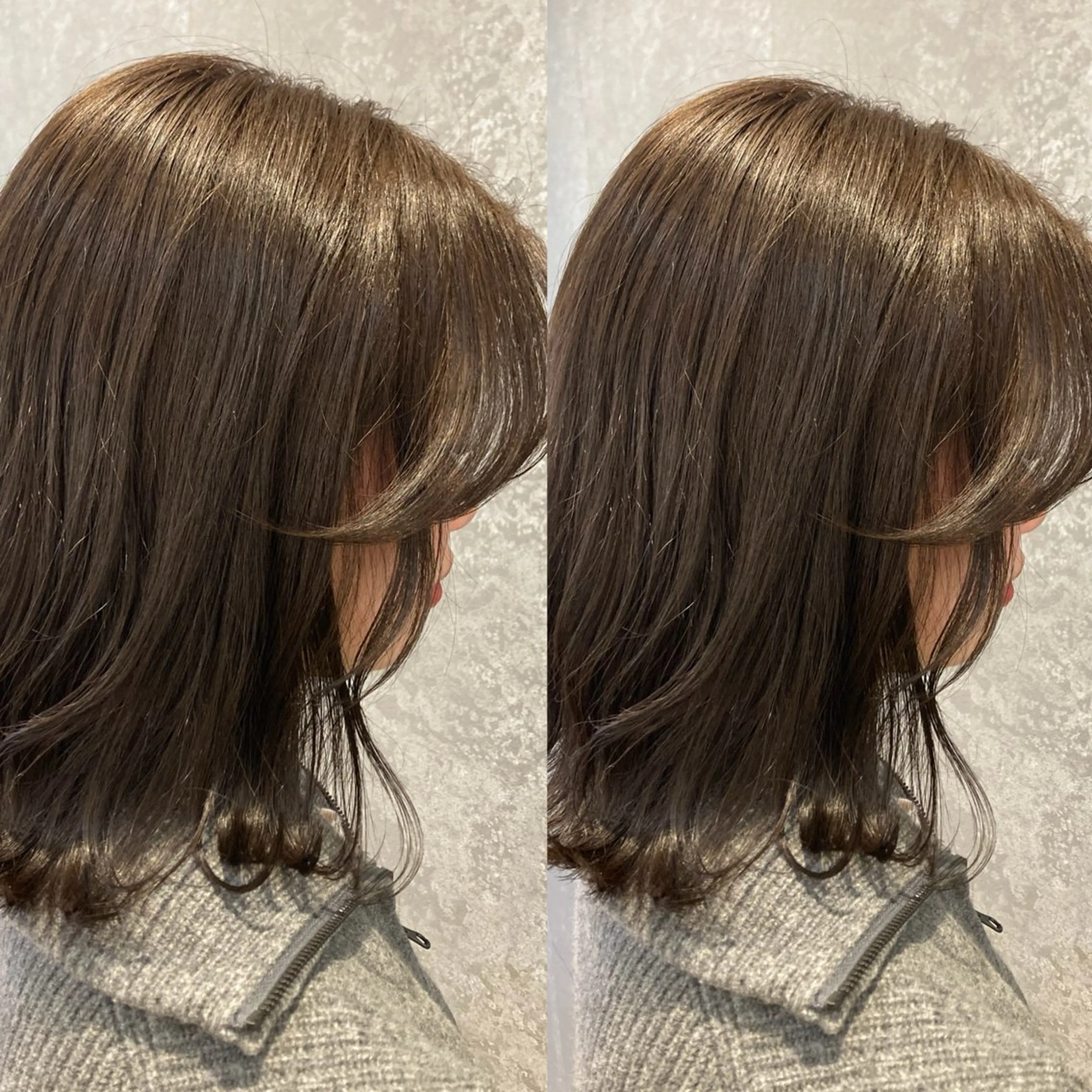 ミディアム カラー ベージュカラー オリーブベージュ ボブ schon所属・み うのヘアスタイル