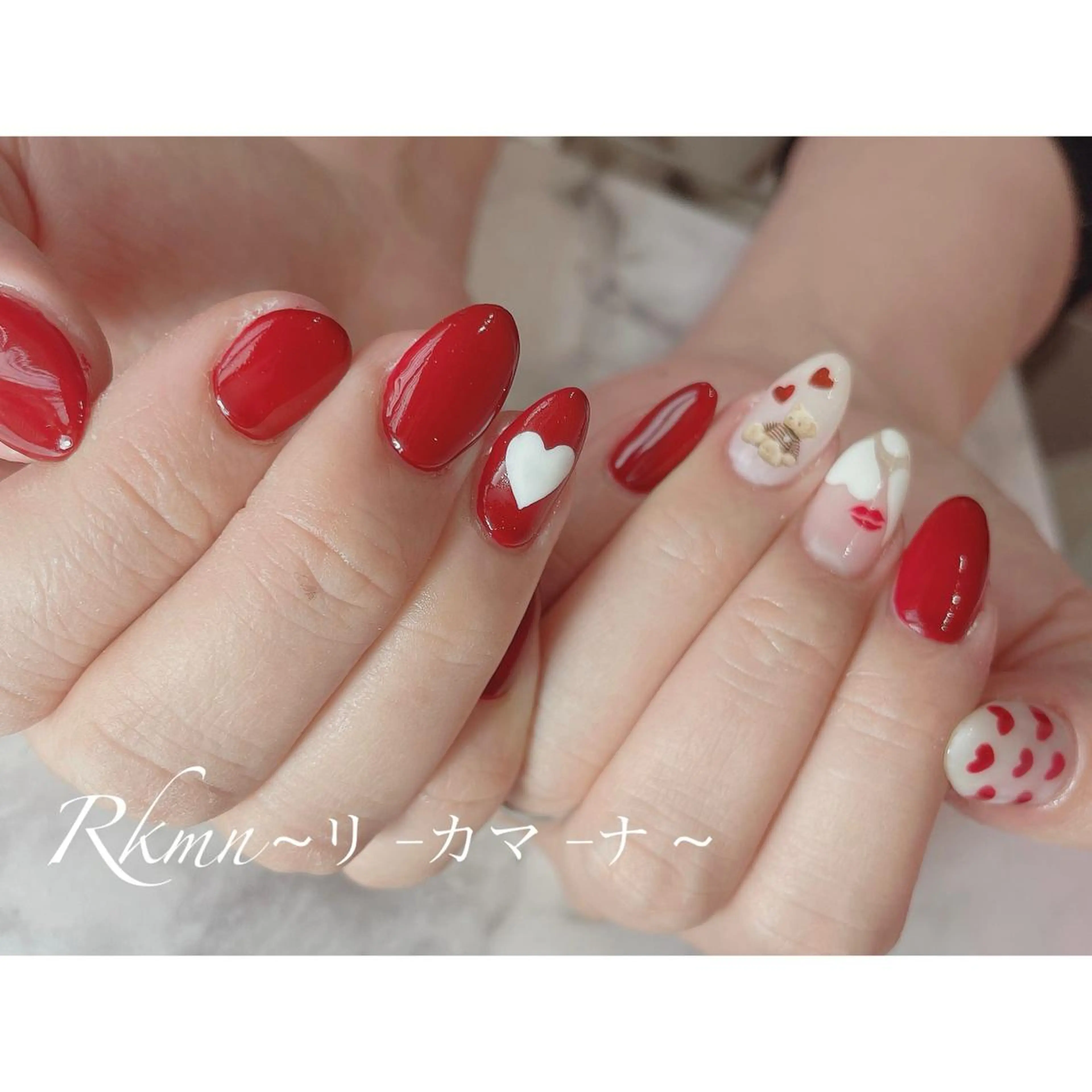 ネイル アートネイル ハート 赤色 春ネイル バレンタイン ハンドネイル フットネイル ハンドケア Rkmn ~リ-カマ-ナ~のネイルデザイン