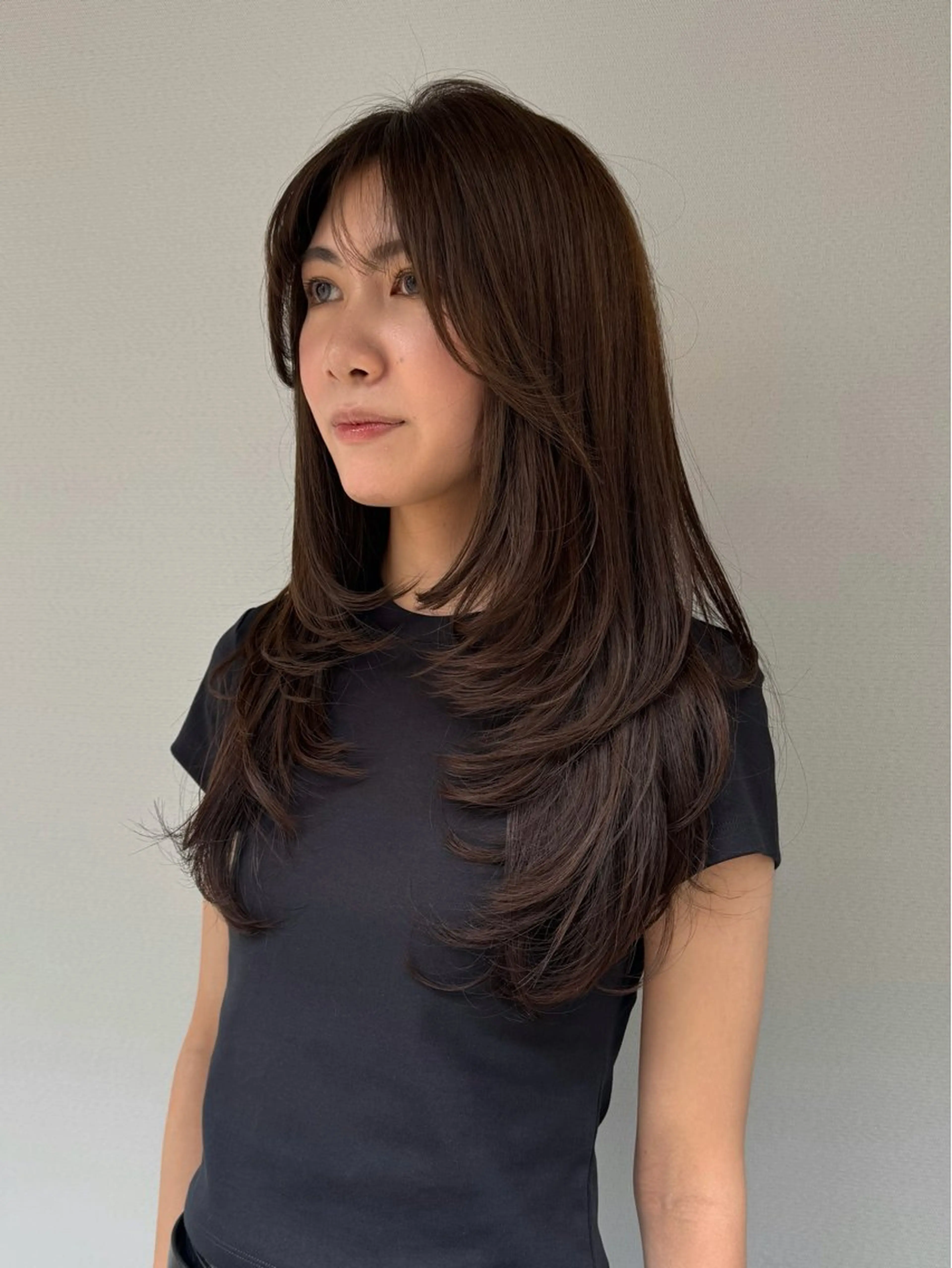 ロング カラー アッシュ アッシュブラウン ブラウンカラー レイヤーカット ナガミネアリサ/ 学芸大学/海外ヘアのヘアスタイル