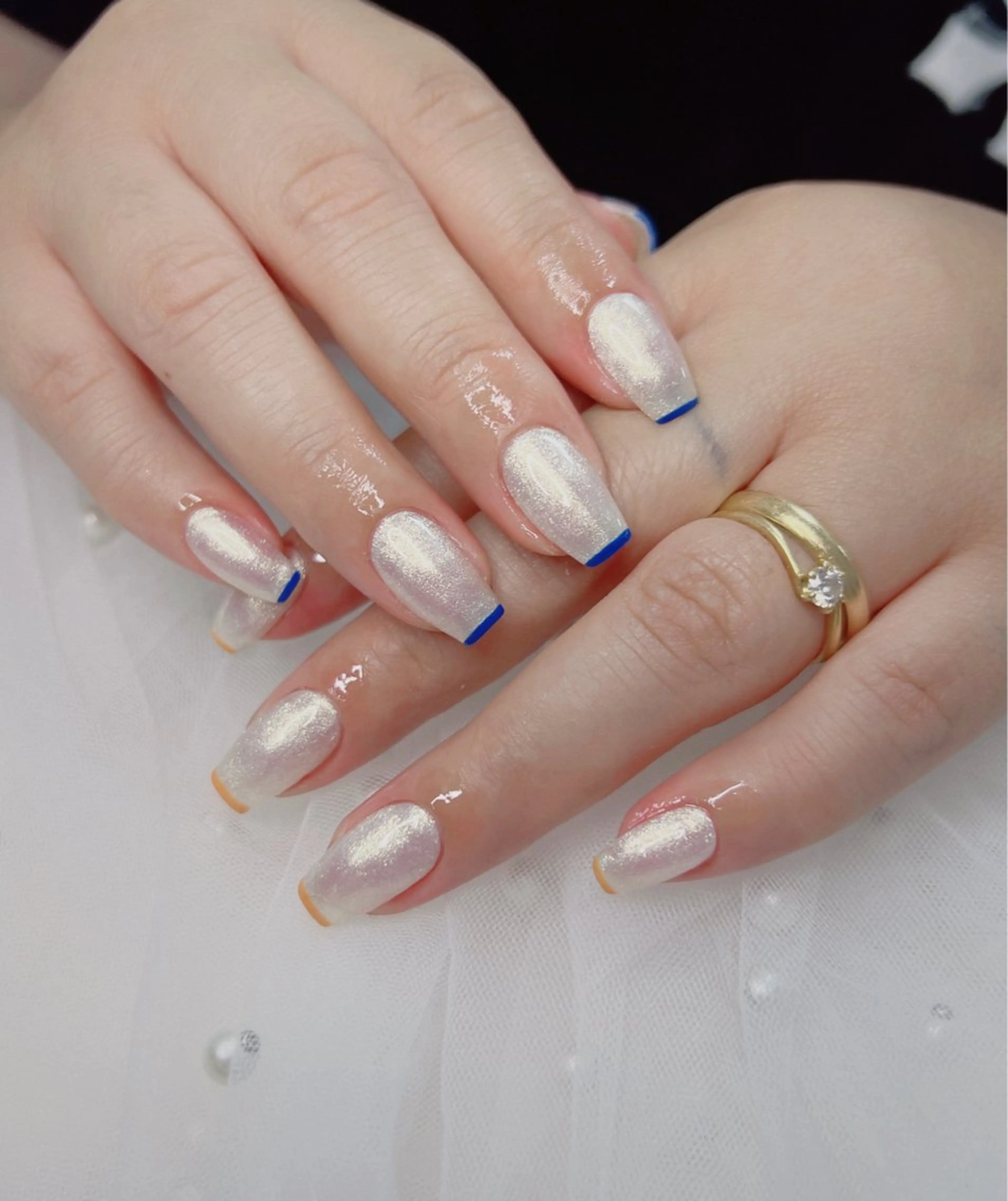 ネイル オーロラネイル 長さ出し フットネイル 韓国ネイル ラメ(グリッター) ハンドネイル 👍thumbs up nail👍のネイルデザイン