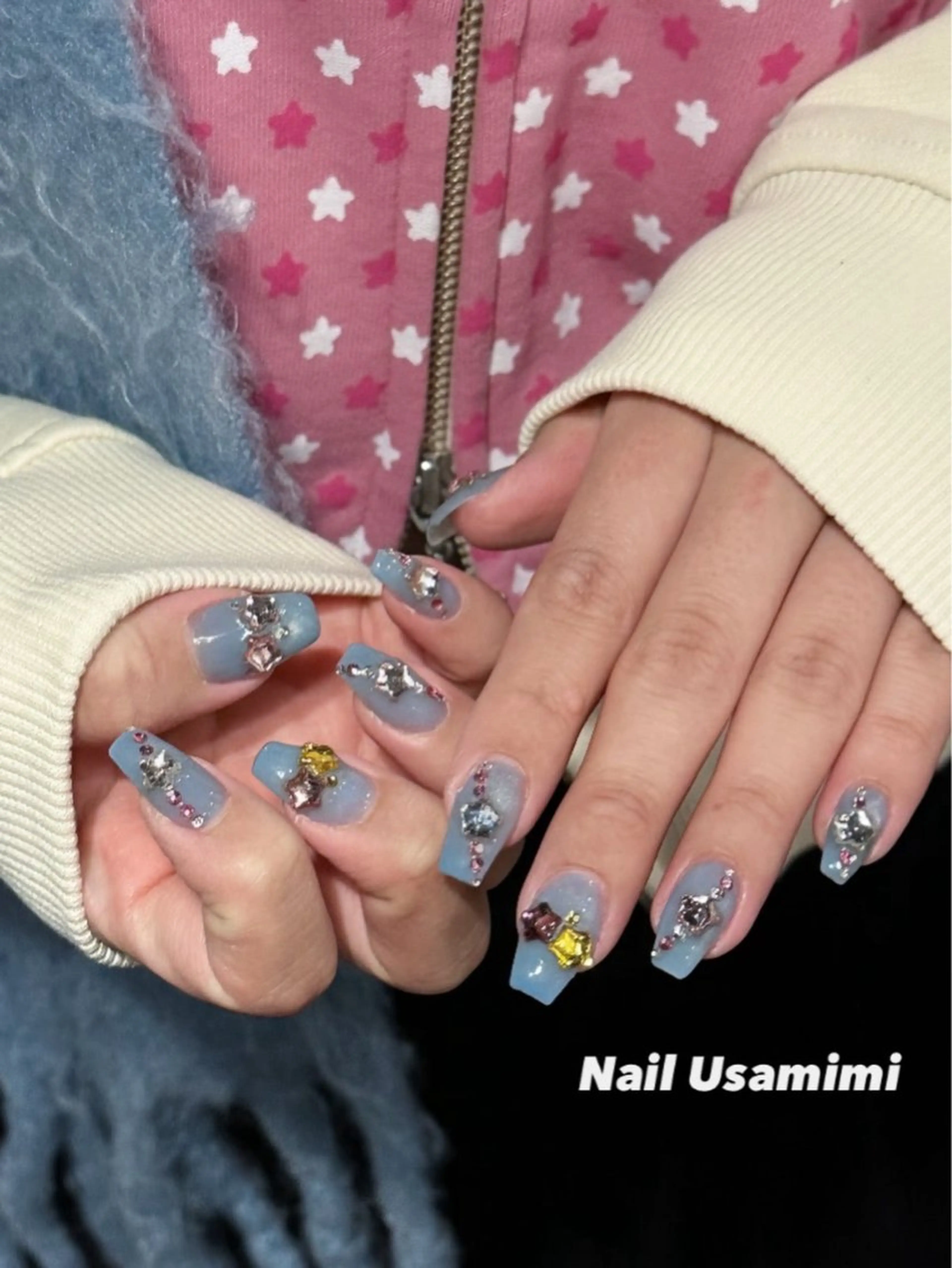 ネイル マグネットネイル 春ネイル ワンホンネイル ハンドネイル 本町NailUsaM imi MOMOKAのネイルデザイン