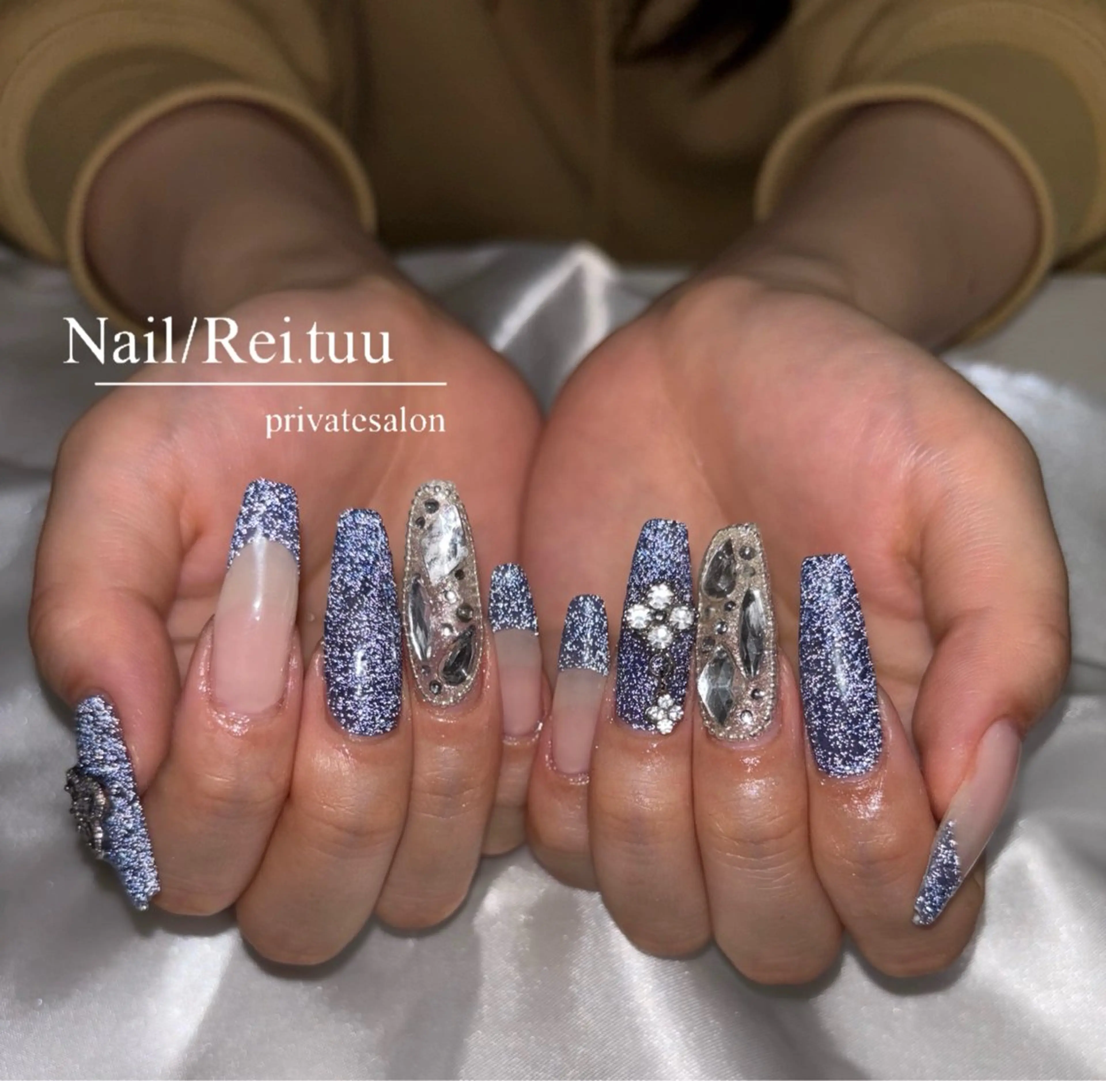 ネイル フラッシュネイル フレンチネイル キラキラネイル ロングネイル マグネットネイル Nailsalon / Rei.tuuのネイルデザイン