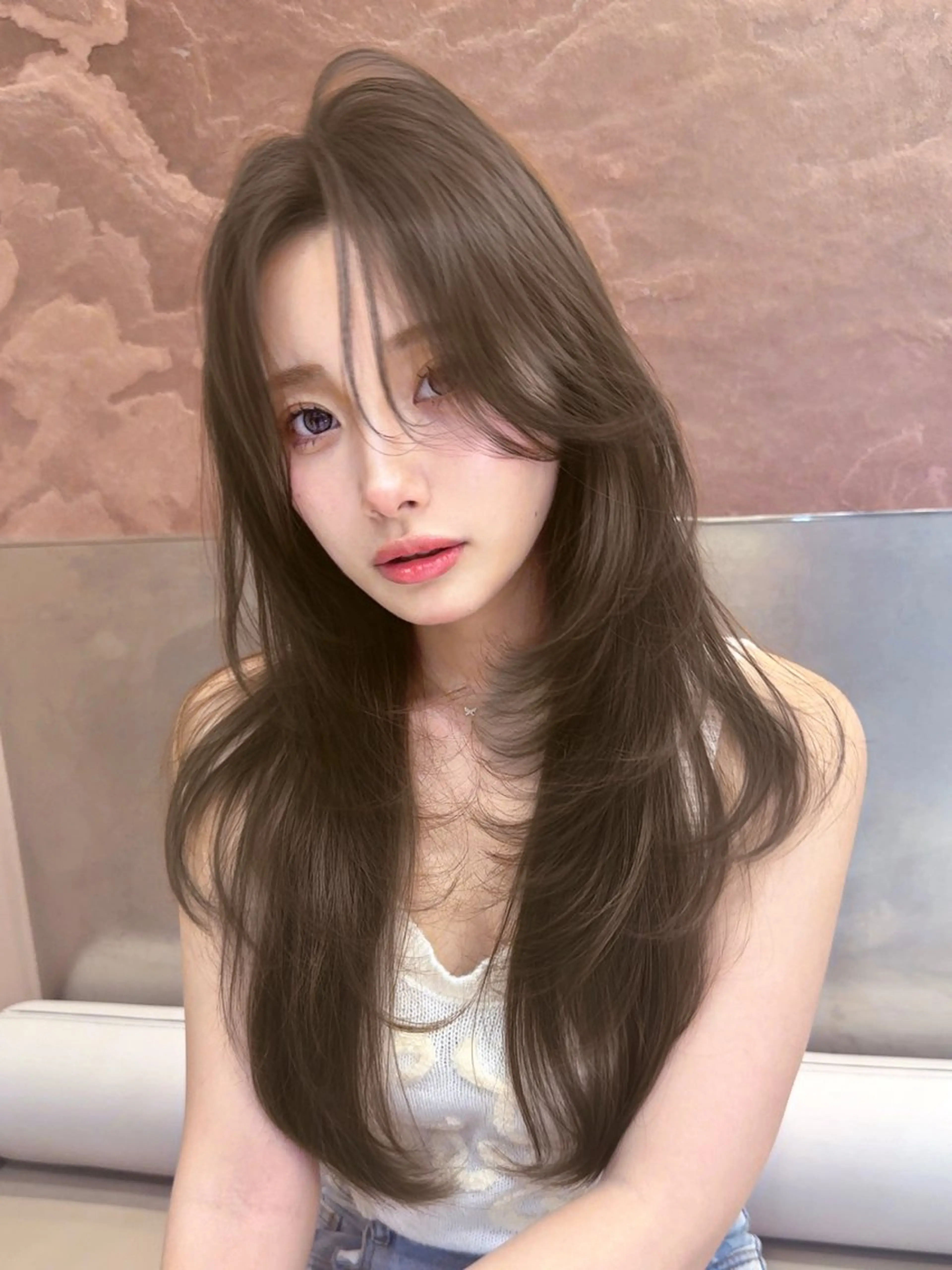 ロング カット ヘアカラー トリートメント 縮毛矯正/レイヤー 韓国/顔まわり/夢音のヘアスタイル