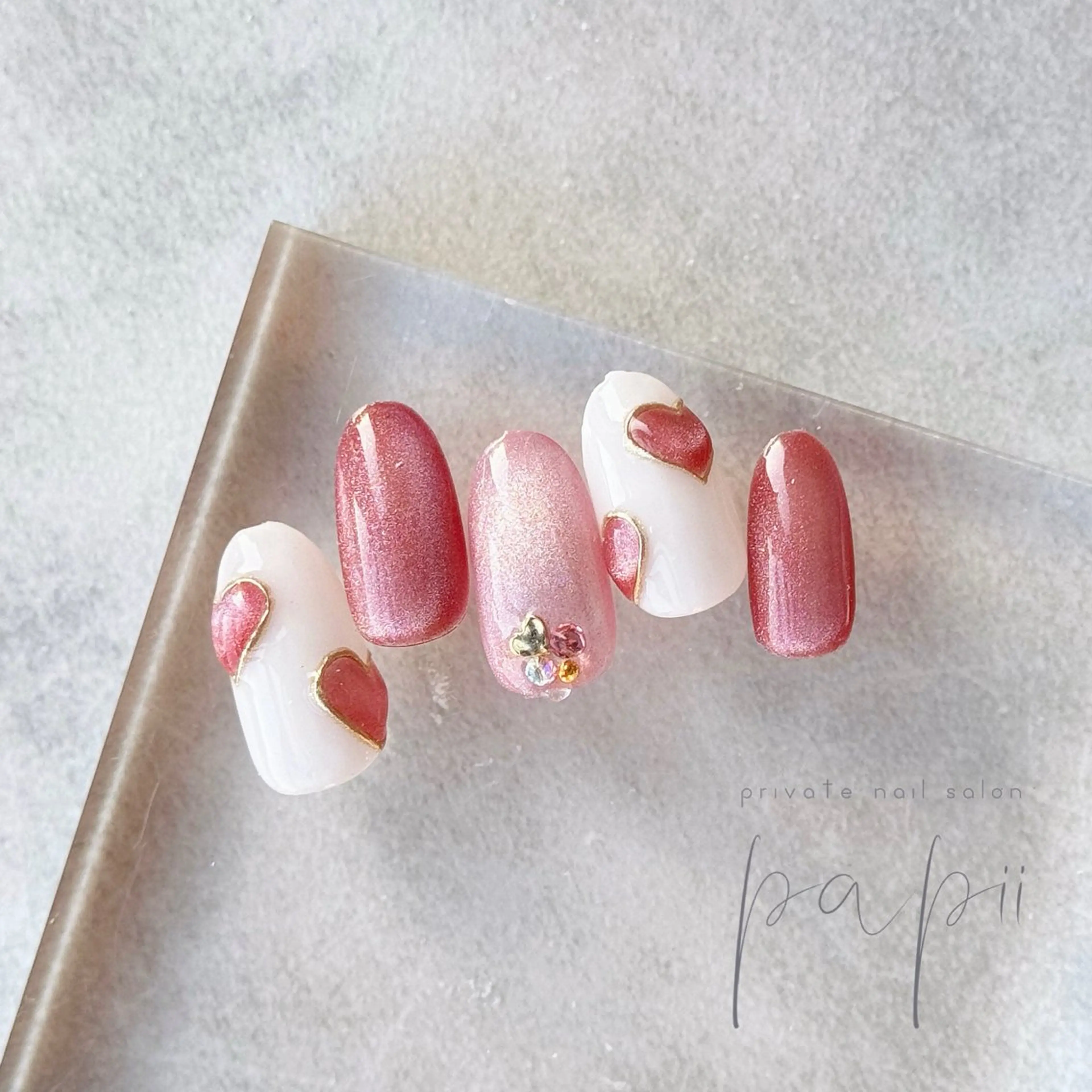 ネイル ハート マグネットネイル ハンドネイル private nail salon papii所属・papii☆ kurodaのネイルデザイン
