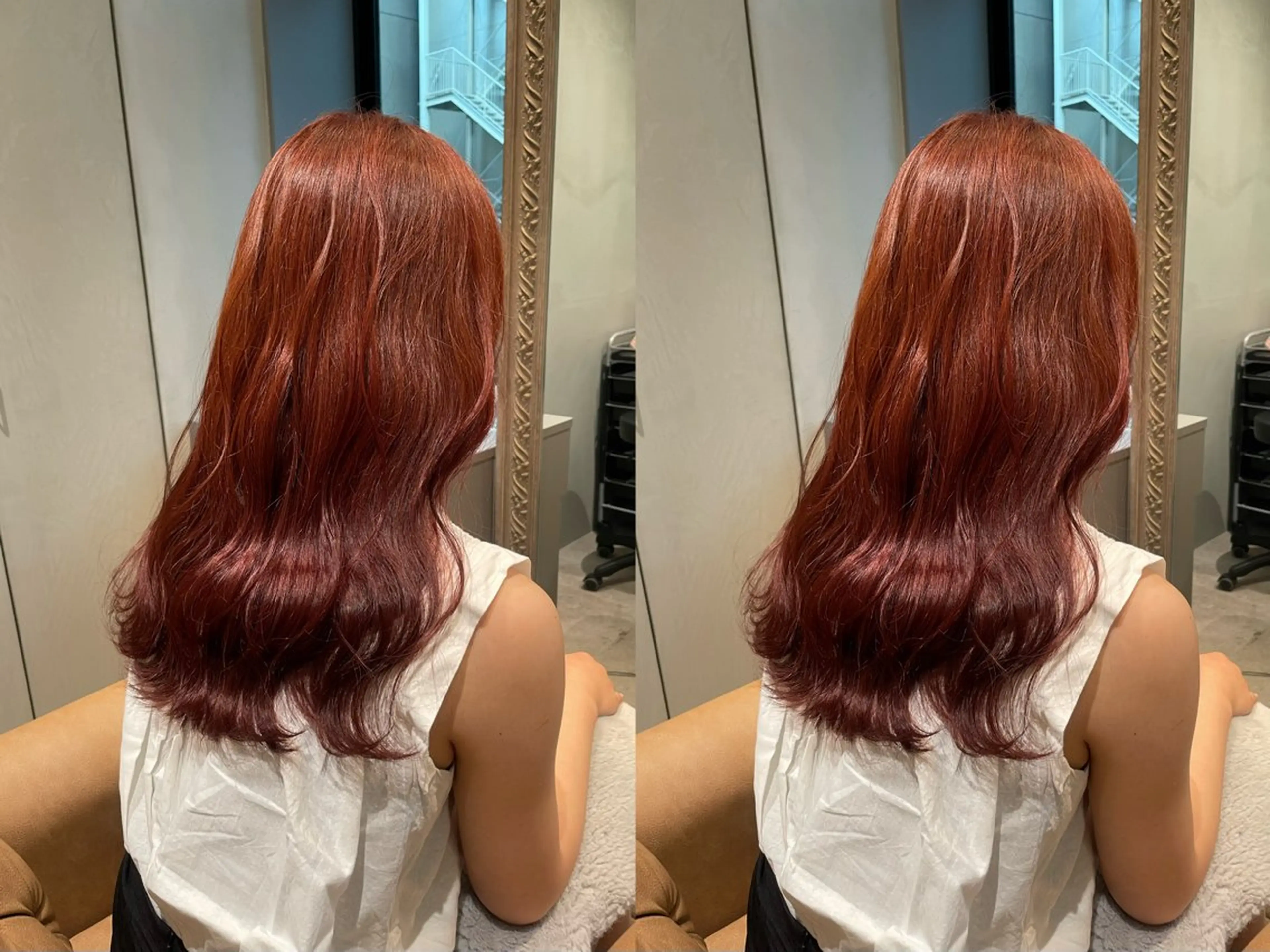 ロング カラー ゆらんちょ/ブリーチ 無w/縮毛矯正/暖色のヘアスタイル