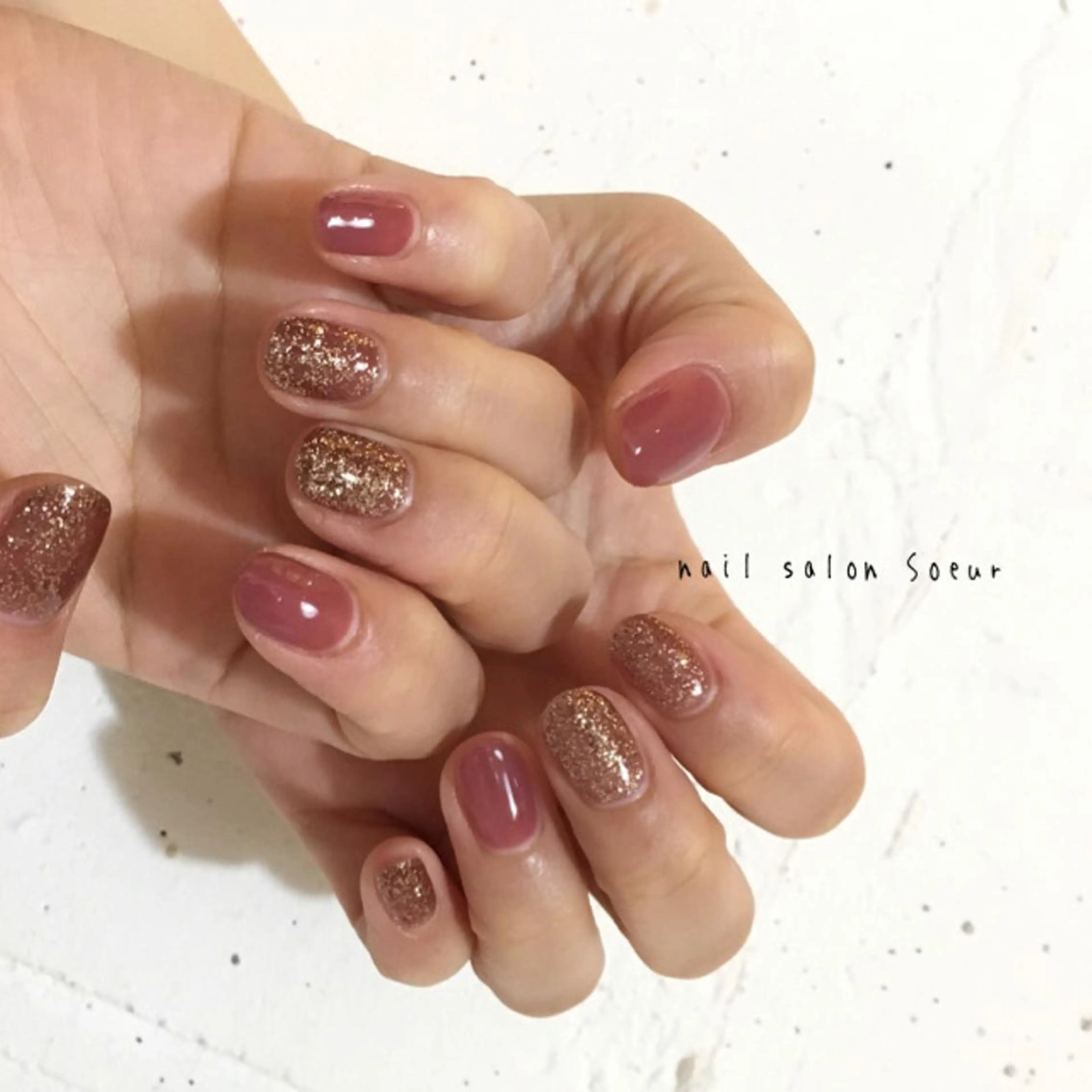 ネイル ブラウン クリアネイル ジェルネイル ラメ(グリッター) ミラーネイル ハンドネイル nail salon Soeurのネイルデザイン