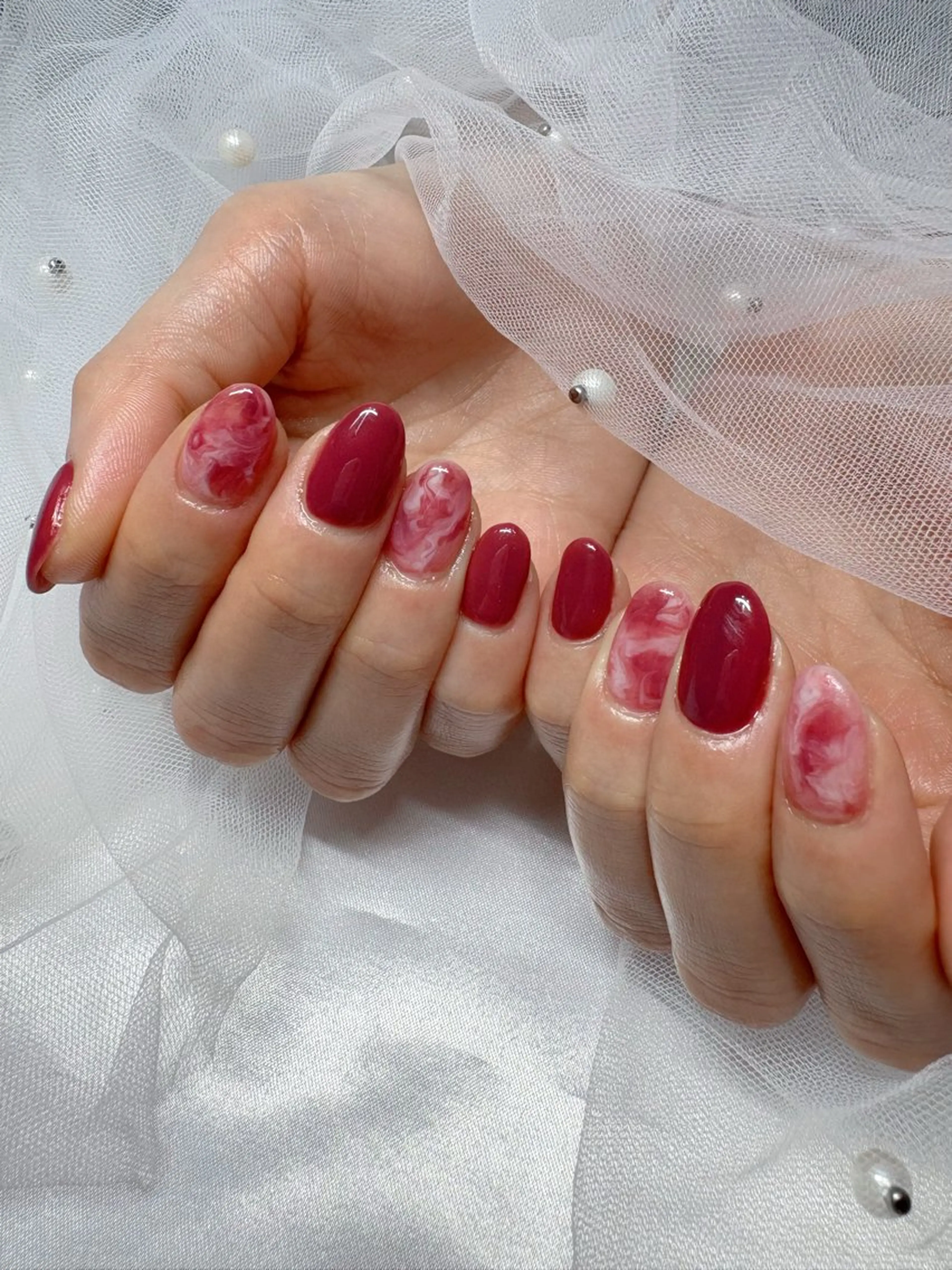 ネイル 大理石ネイル(マーブル) ニュアンスネイル ハンドネイル Private nail salon n+【エヌプラス】所属・大島 心花のネイルデザイン