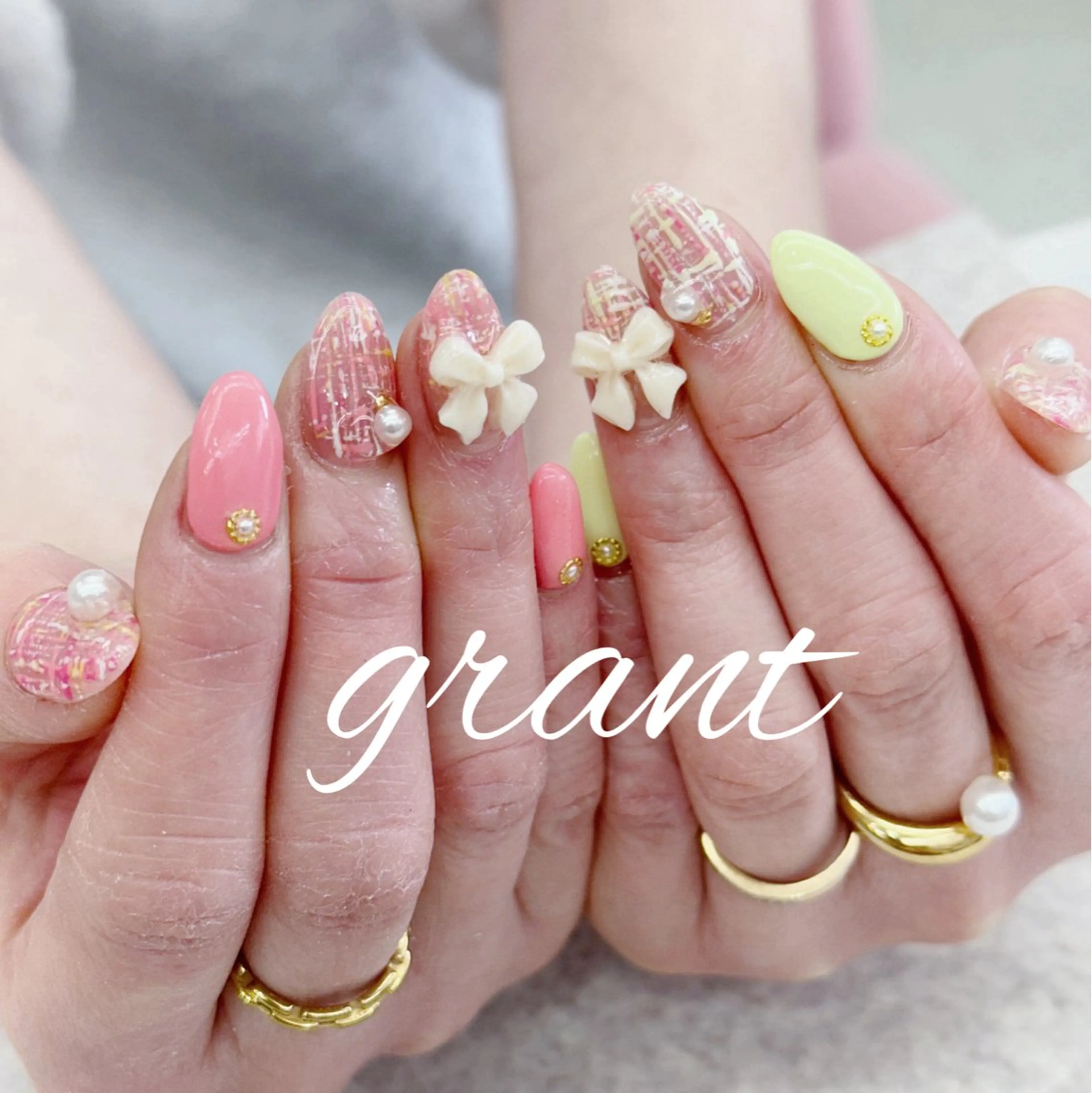ネイル 春ネイル ツイードネイル ハンドネイル nail salon grant所属・nailsalon grantのネイルデザイン