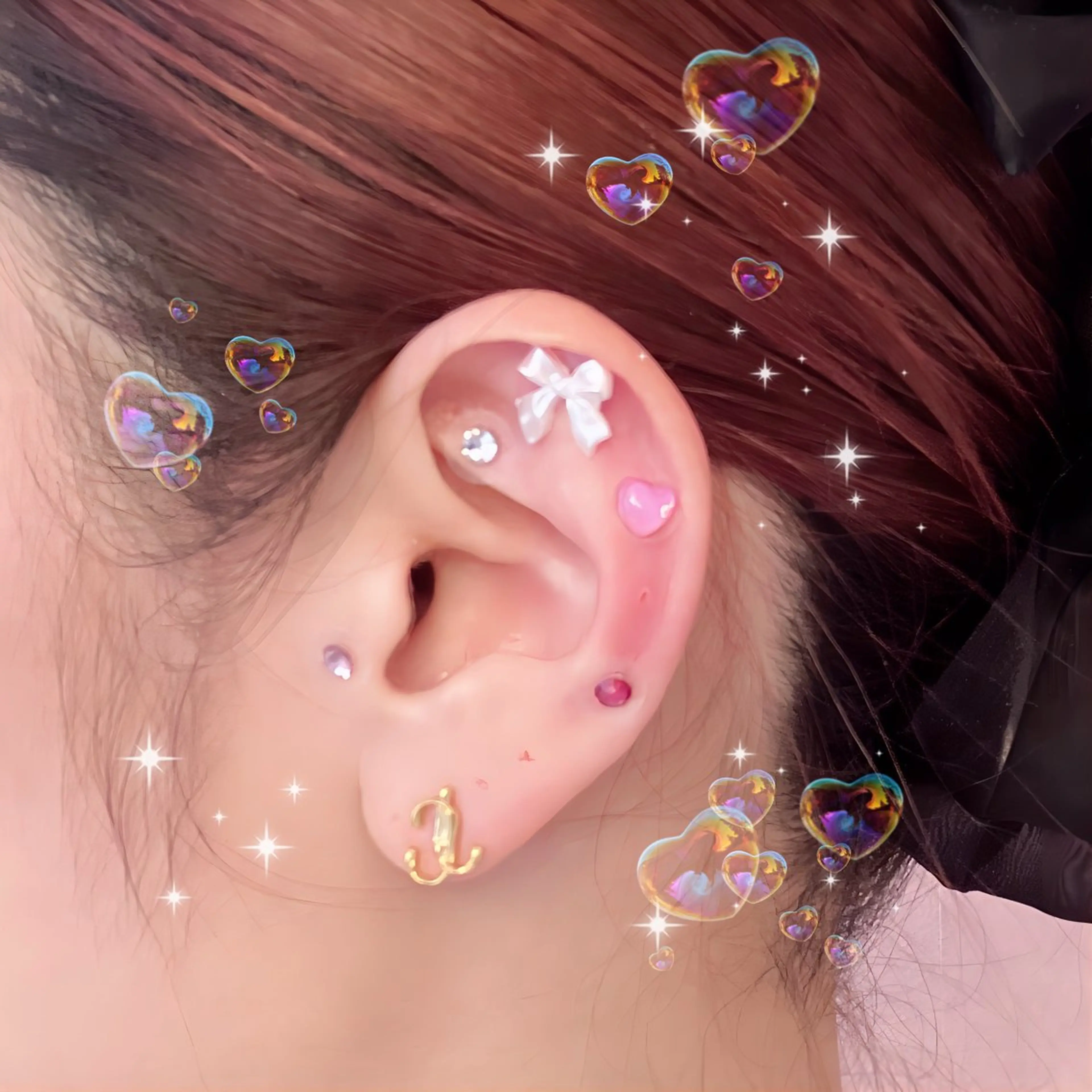 イベント前にも☆【 耳つぼジュエリー 】👂🏻💎💖片耳5粒【計10粒】 特殊パーツ4つ＋ストーンorパール6粒の写真