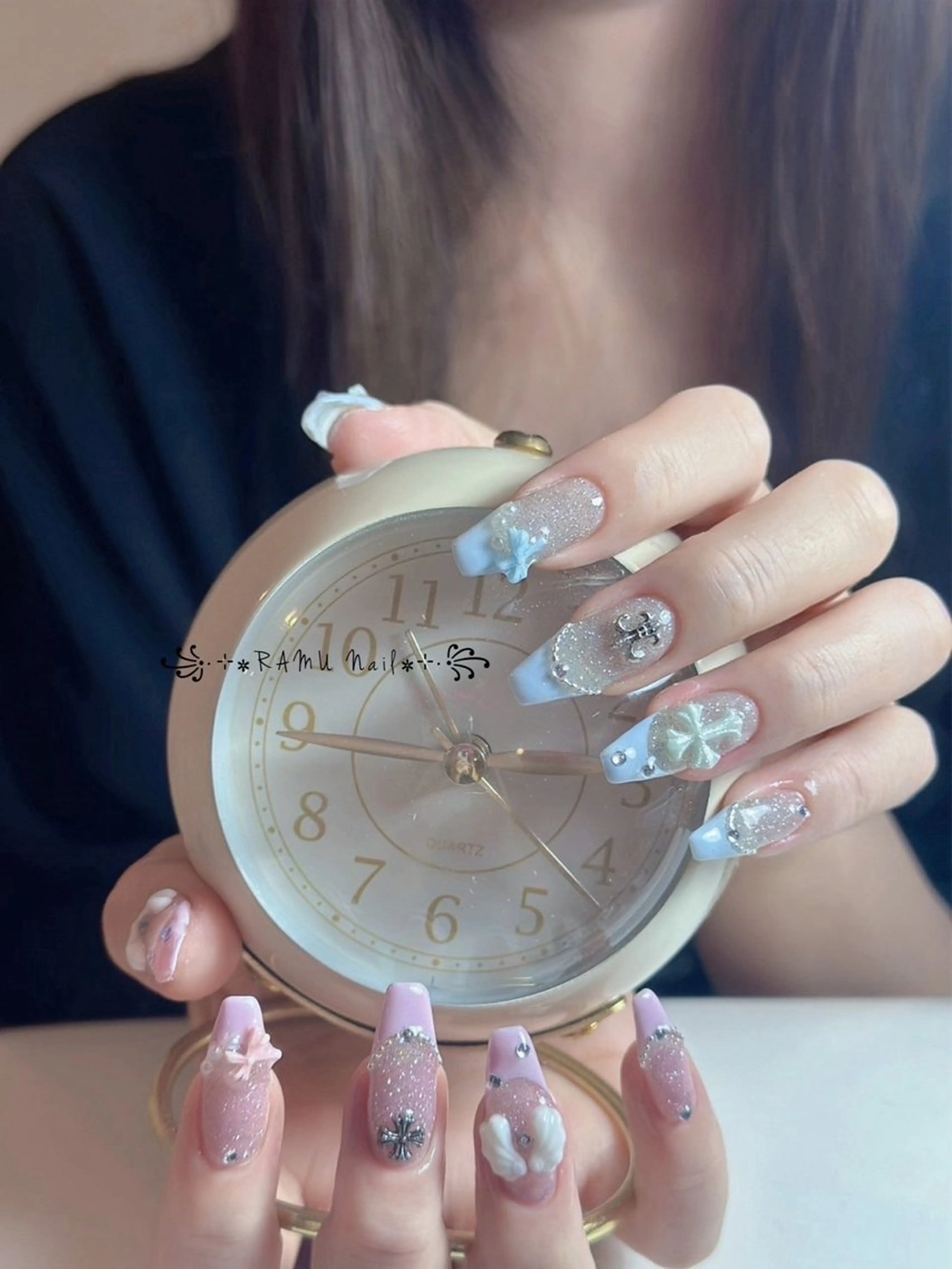 ネイル キラキラネイル マグネットネイル ミラーネイル ピンク 夏ネイル ハンドネイル RAMU Nail 恵比寿店のネイルデザイン