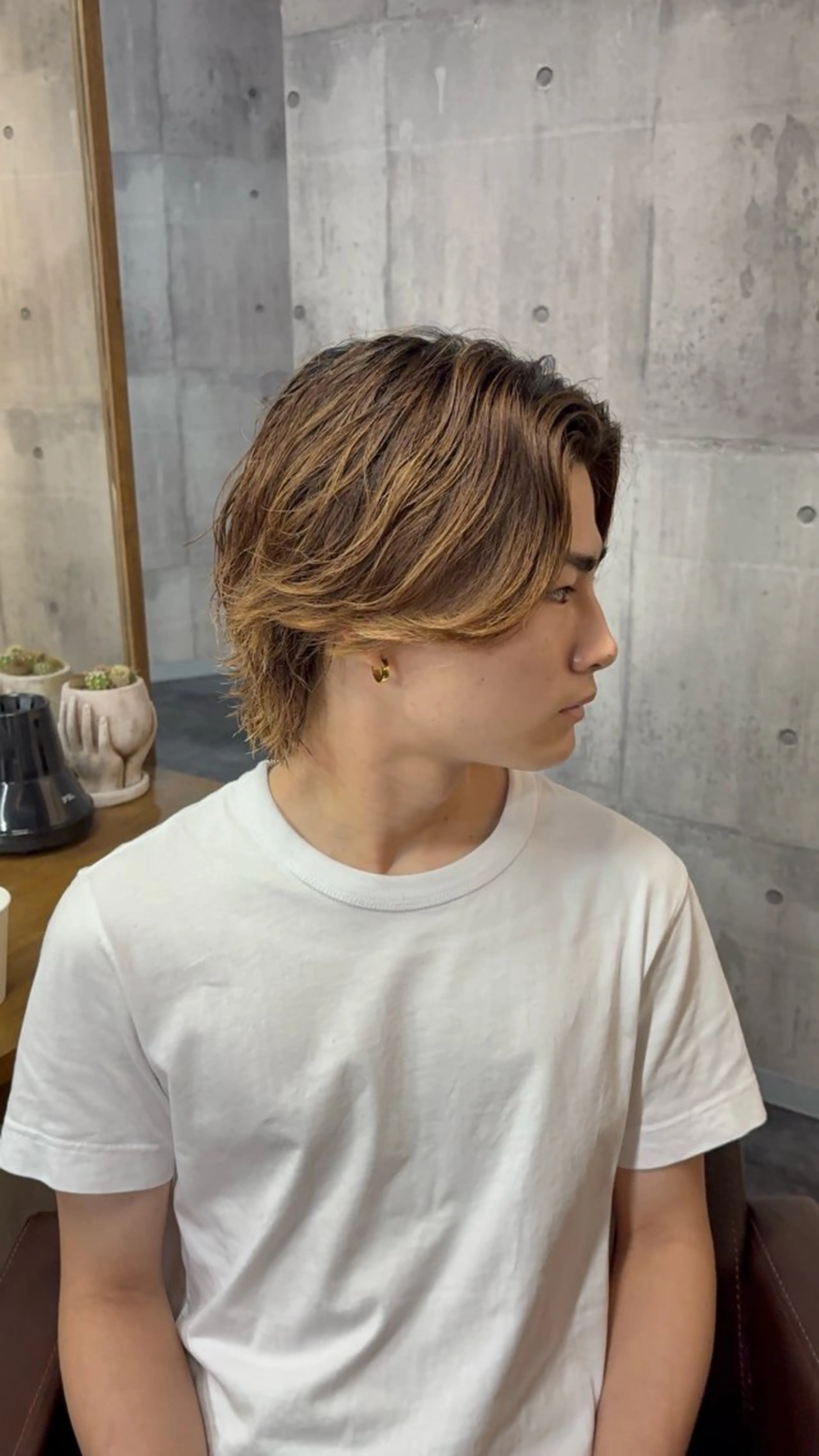 ミディアム カット パーマ Maison 心斎橋店所属・メンズ特化パーマ/ ハイトーンブリーチのヘアスタイル