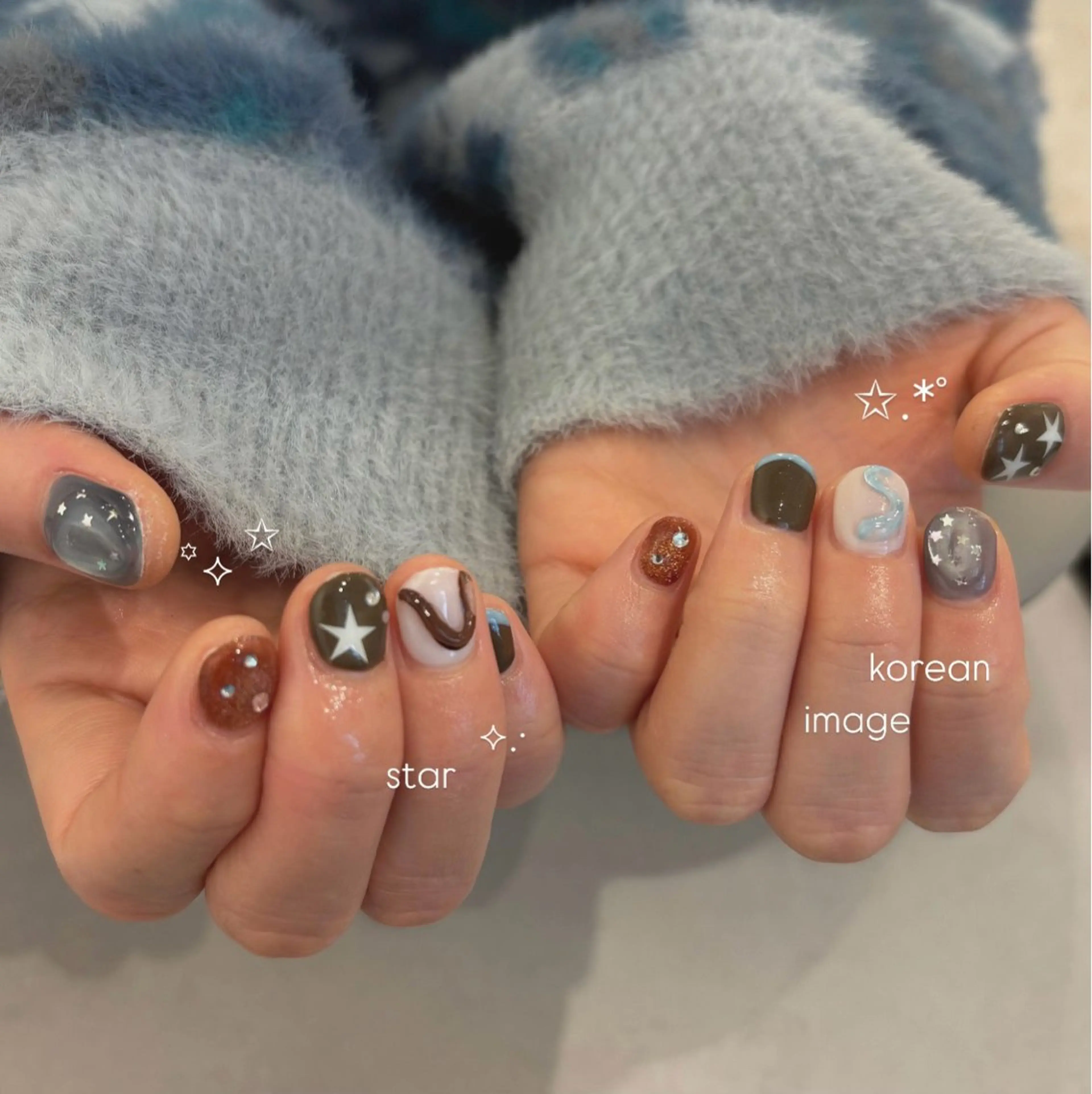 ネイル アートネイル ブルー ブラウン 韓国ネイル ニュアンスネイル ハンドネイル enurk店 🍋 丸谷みく♥のその他イメージ