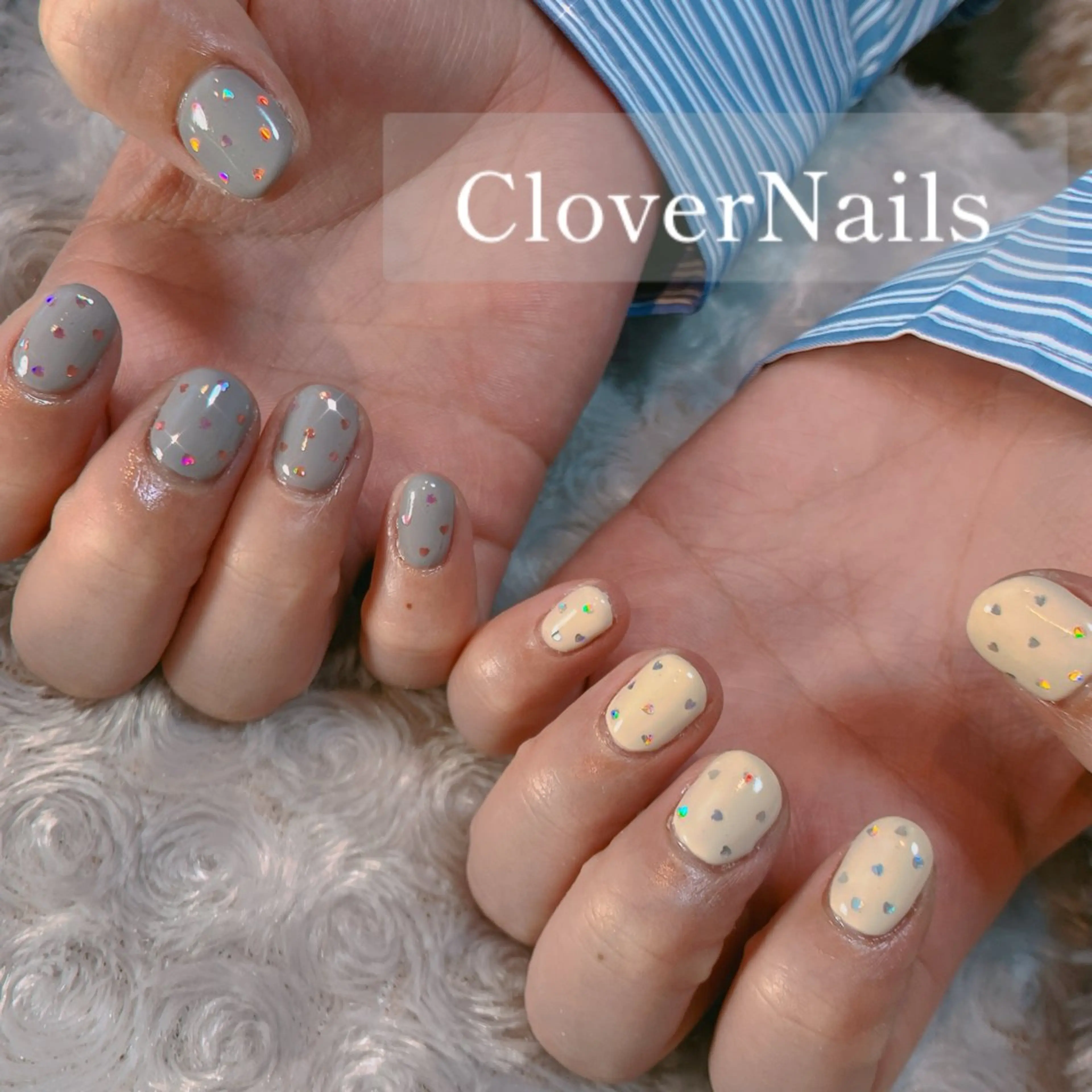 ネイル ハート ラメ(グリッター) 持ち込み ショートネイル ハンドネイル 自宅ネイルサロン クロバーネイルのネイルデザイン