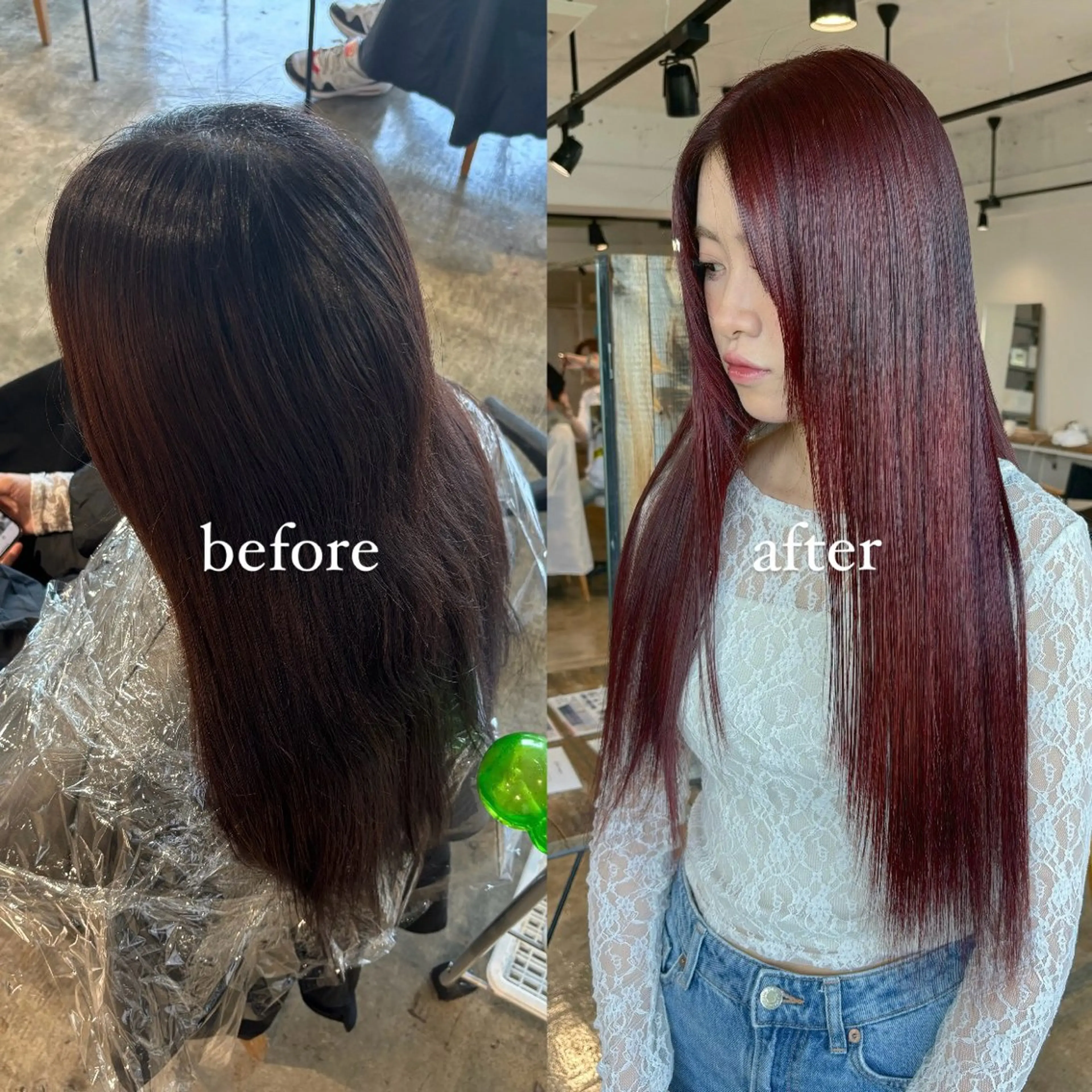 ロング カラー ブリーチ ボルドーカラー ケアカラー ダブルカラー ブリーチなしカラー 暖色カラー🍒 ケアブリーチ/akiのヘアスタイル
