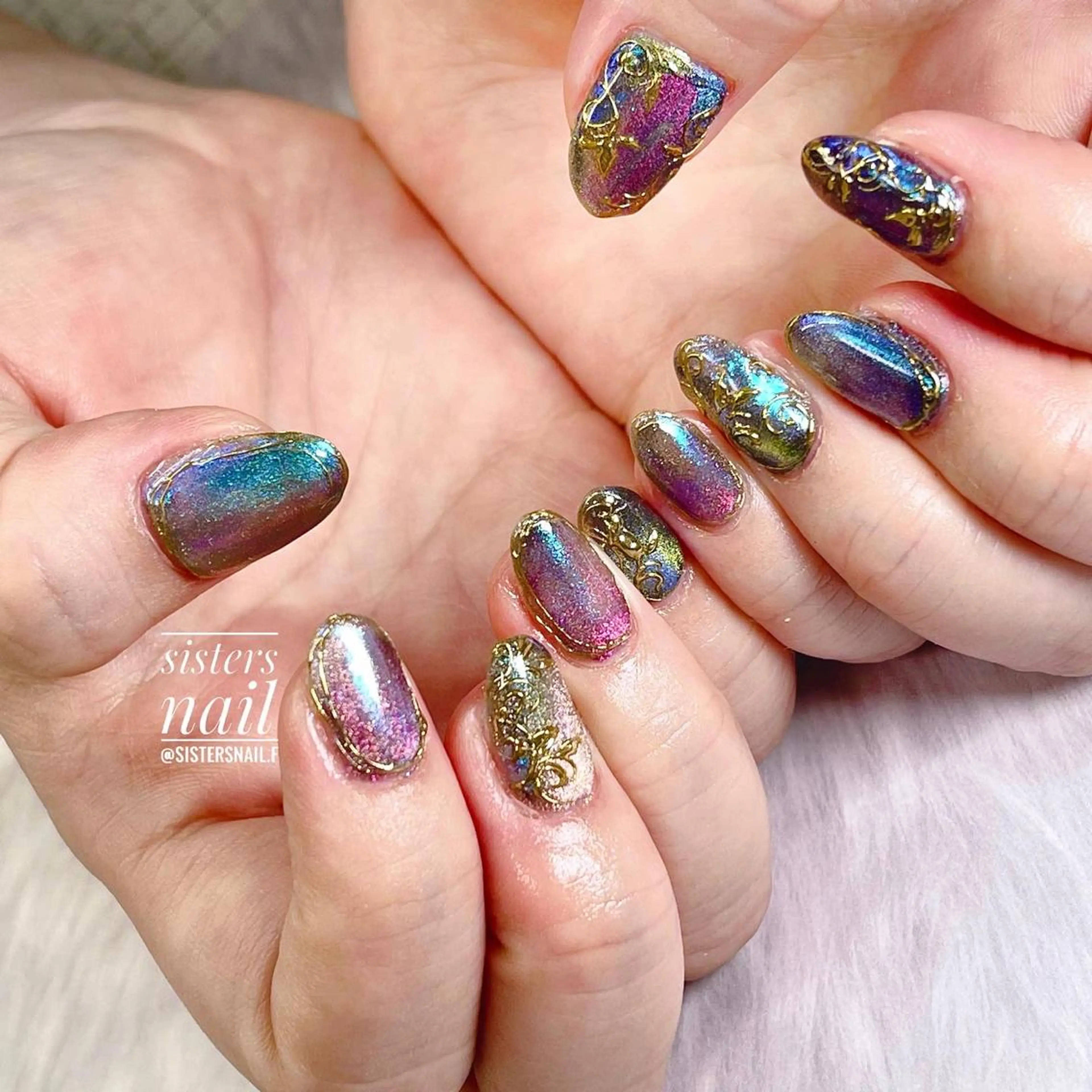 ネイル アートネイル フラワーネイル マグネットネイル ミラーネイル sisters nail.fのネイルデザイン