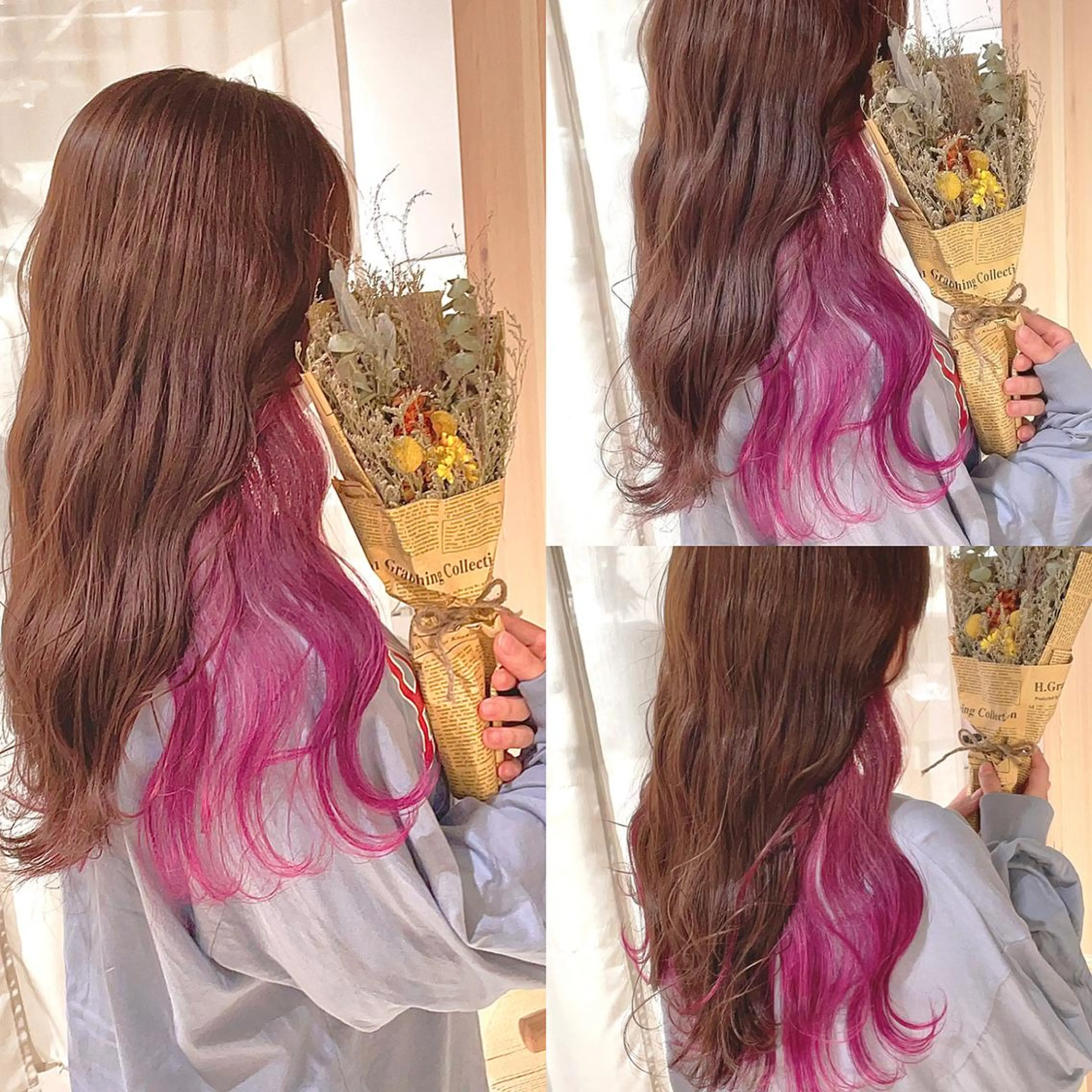 セミロング カラー カシス ピンクカラー ヘアカラー トリートメント 渋谷:インナーカラー ／🍒エリカ🍒のヘアスタイル