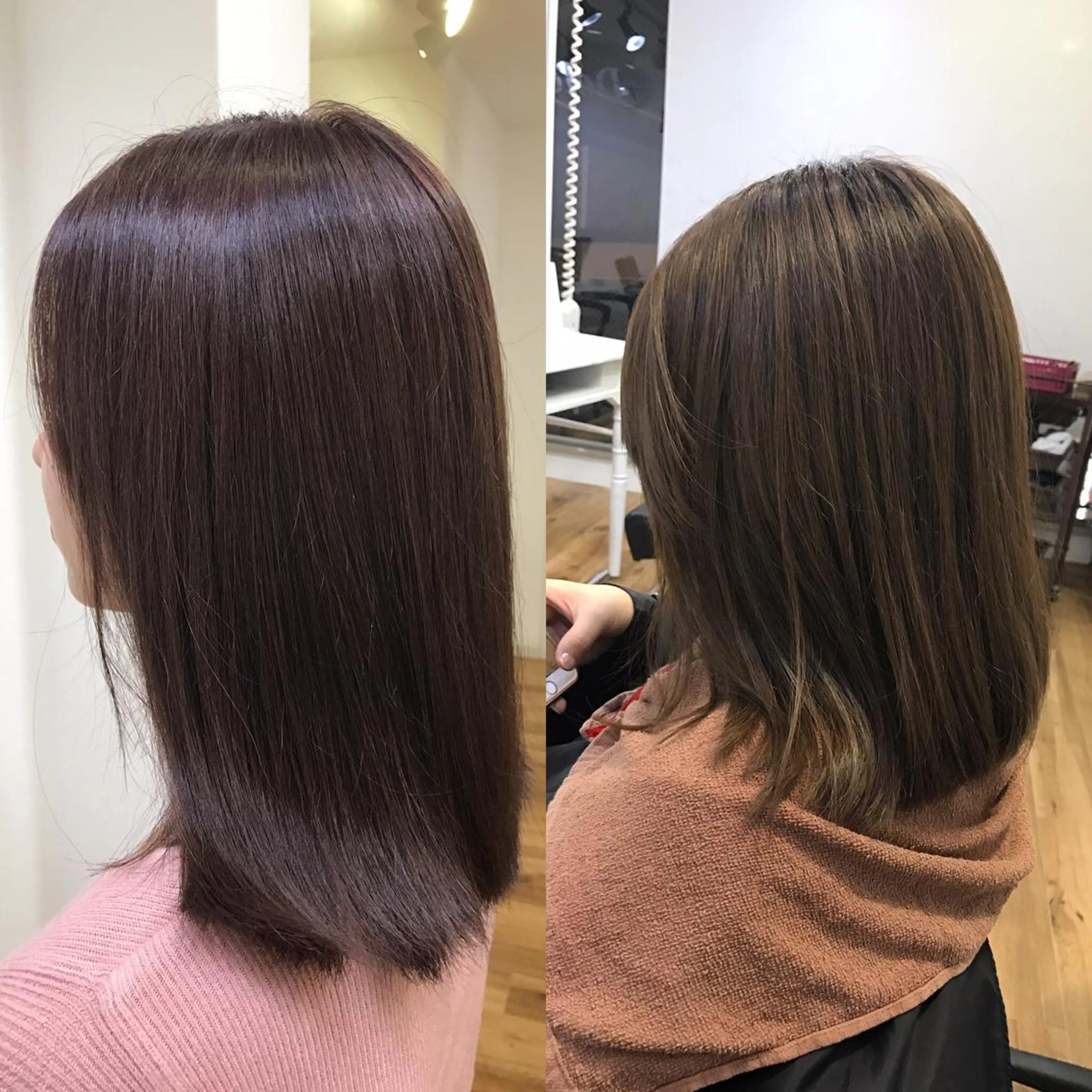 ミディアム カラー アッシュ ピンクカラー ピンクアッシュ ハイトーン髪質改善 家中貴典のヘアスタイル