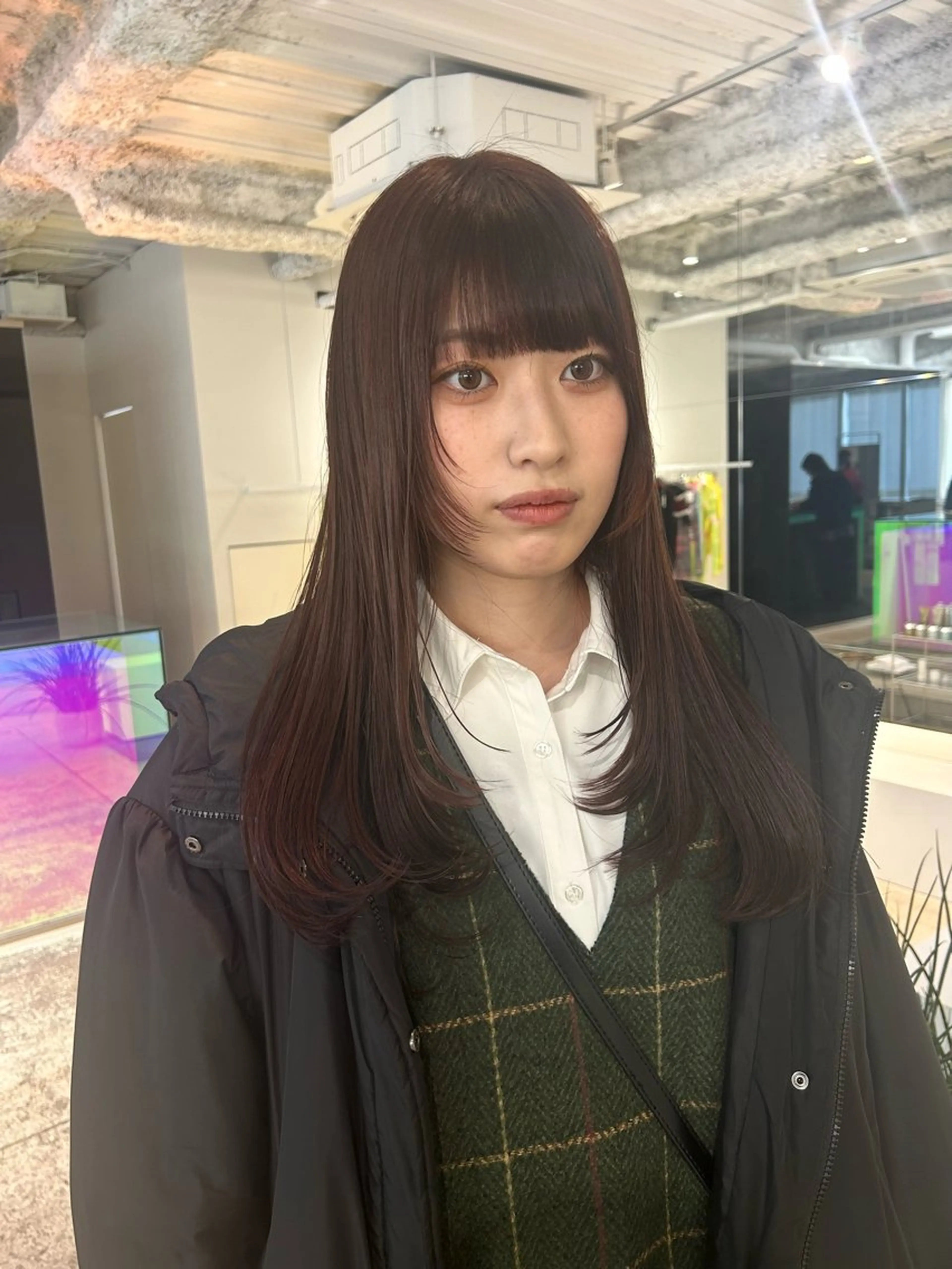 ロング 顔周りカット レイヤーカット ウルフカット カット 宇佐美佳／美髪 ストレート/縮毛矯正のヘアスタイル