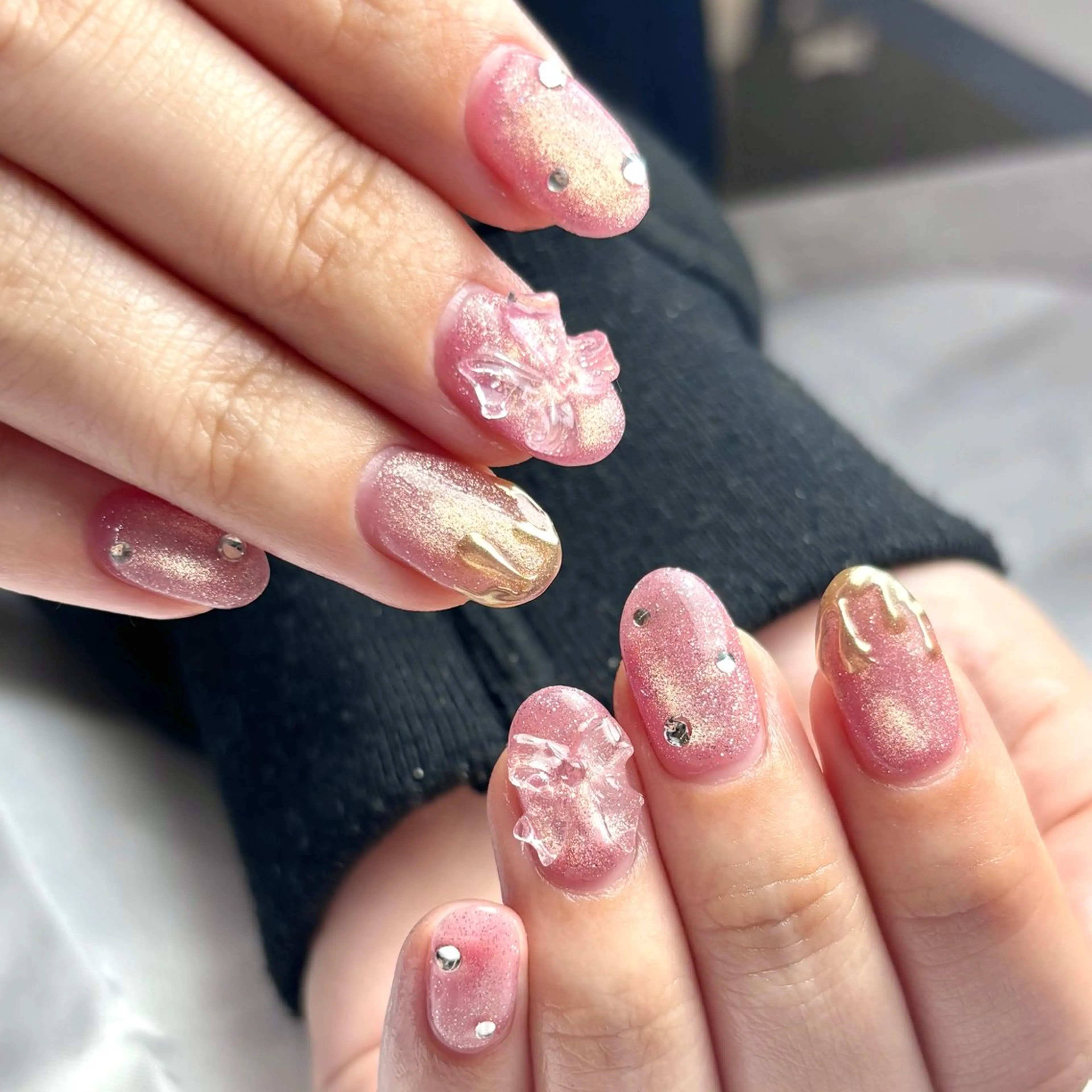 ネイル クリアネイル ピンク リボン Ray nail   WAKA️🫧のネイルデザイン