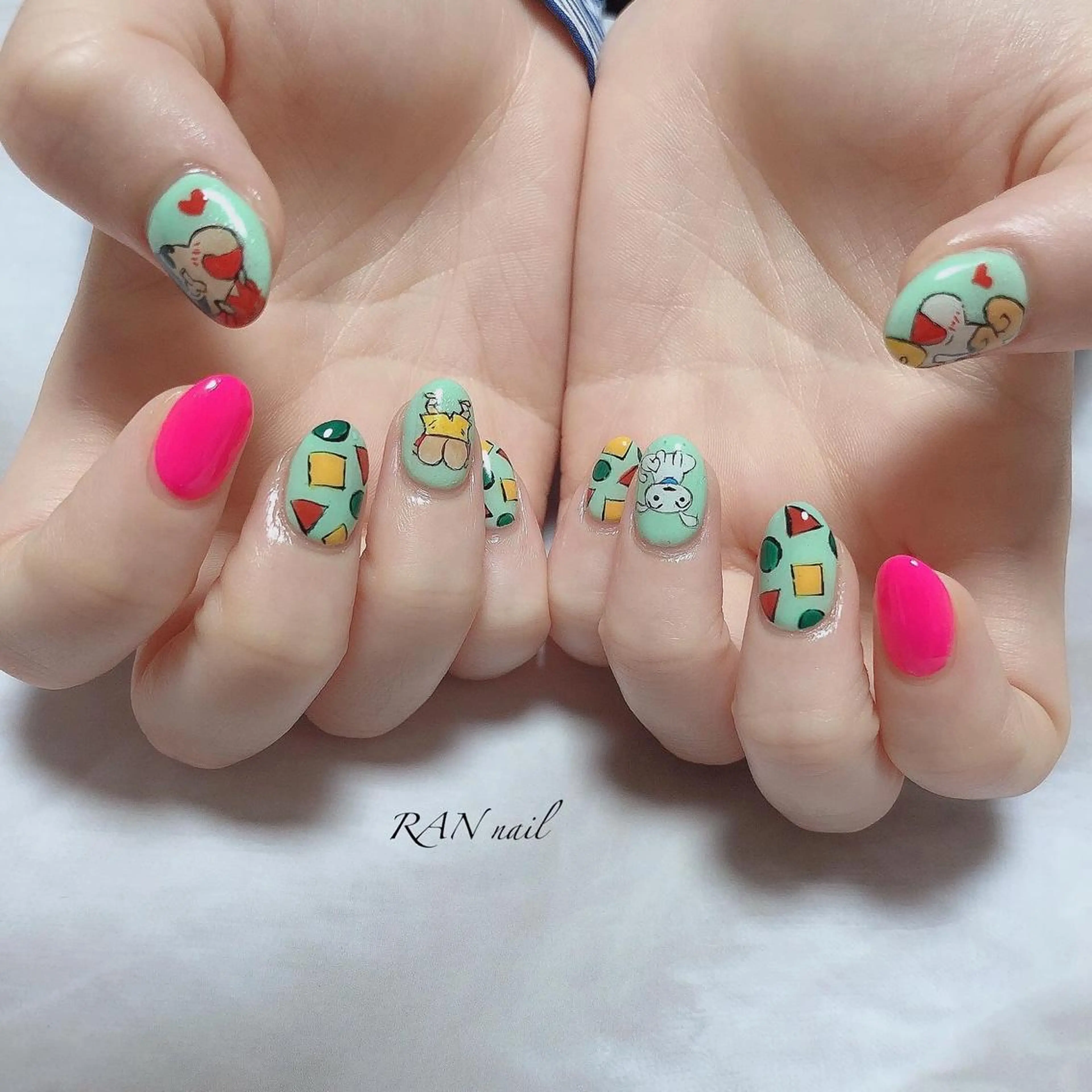 ネイル グリーン ピンク 夏ネイル RAN nail 〜ランネイル〜所属・RAN nailのネイルデザイン