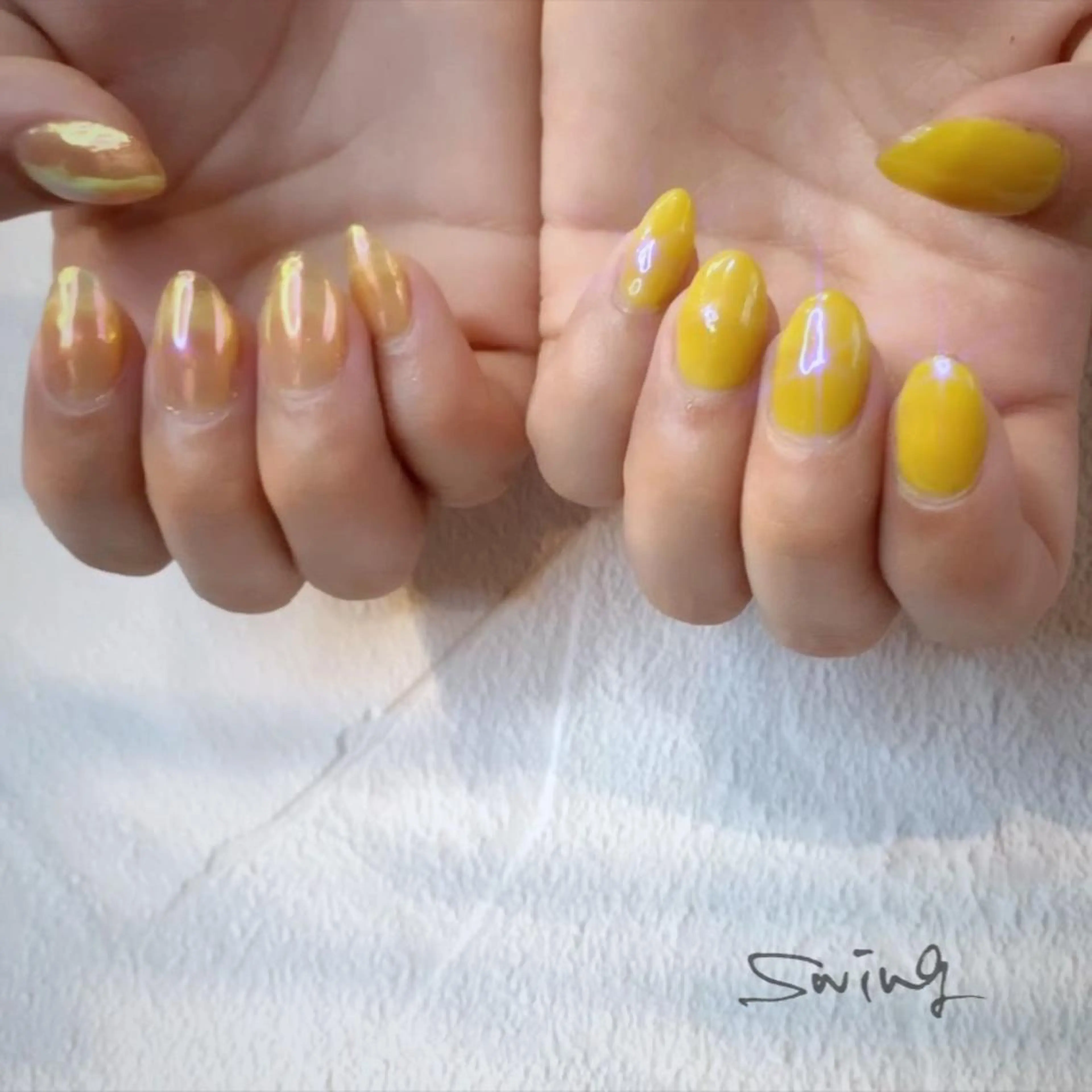 ネイル 黄色 ハンドネイル SWING Nail Salon所属・Yoshida Takakoのネイルデザイン