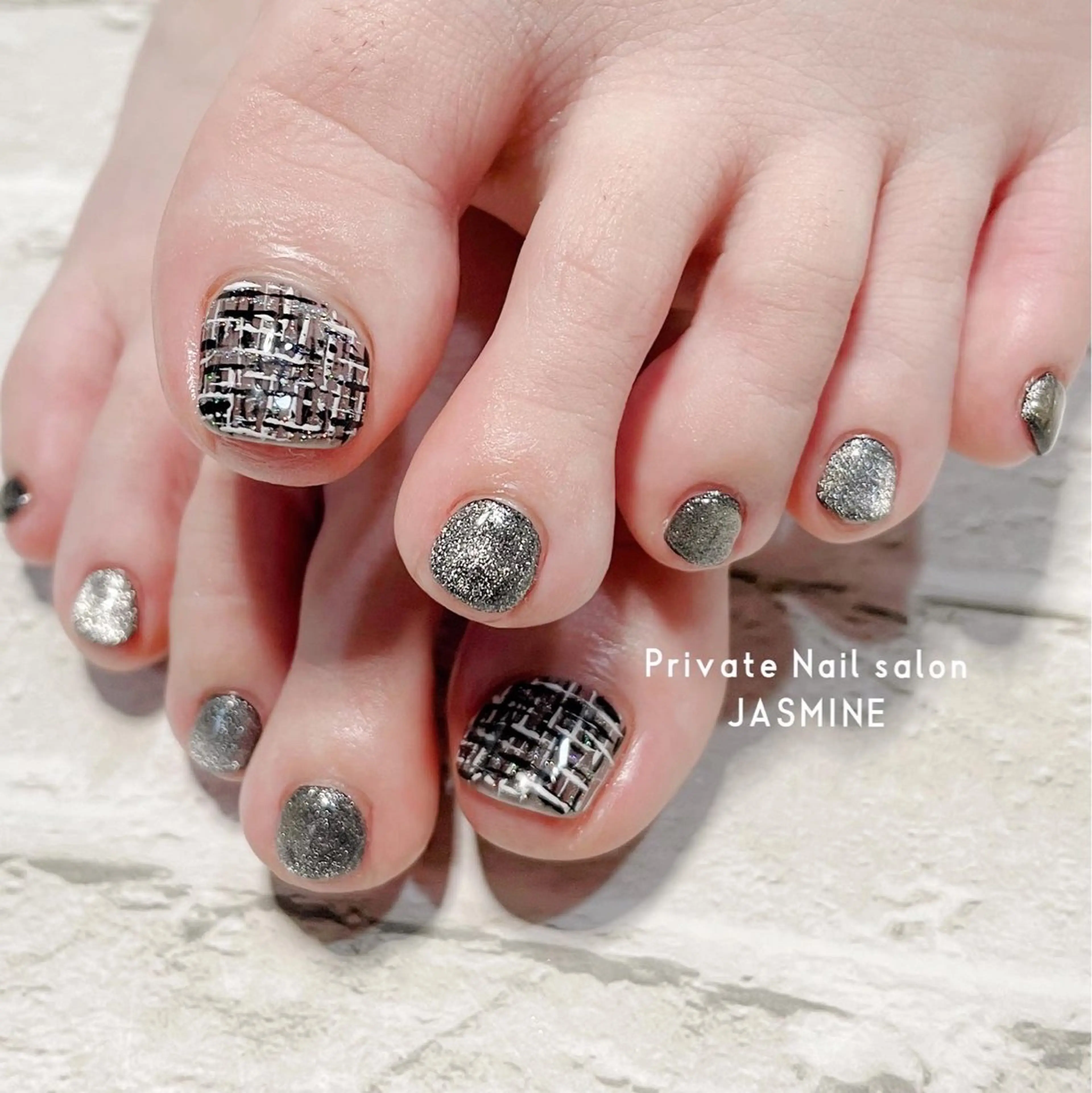 ネイル フットネイル ツイードネイル 冬ネイル フットネイル Nail salon JASMINEのネイルデザイン