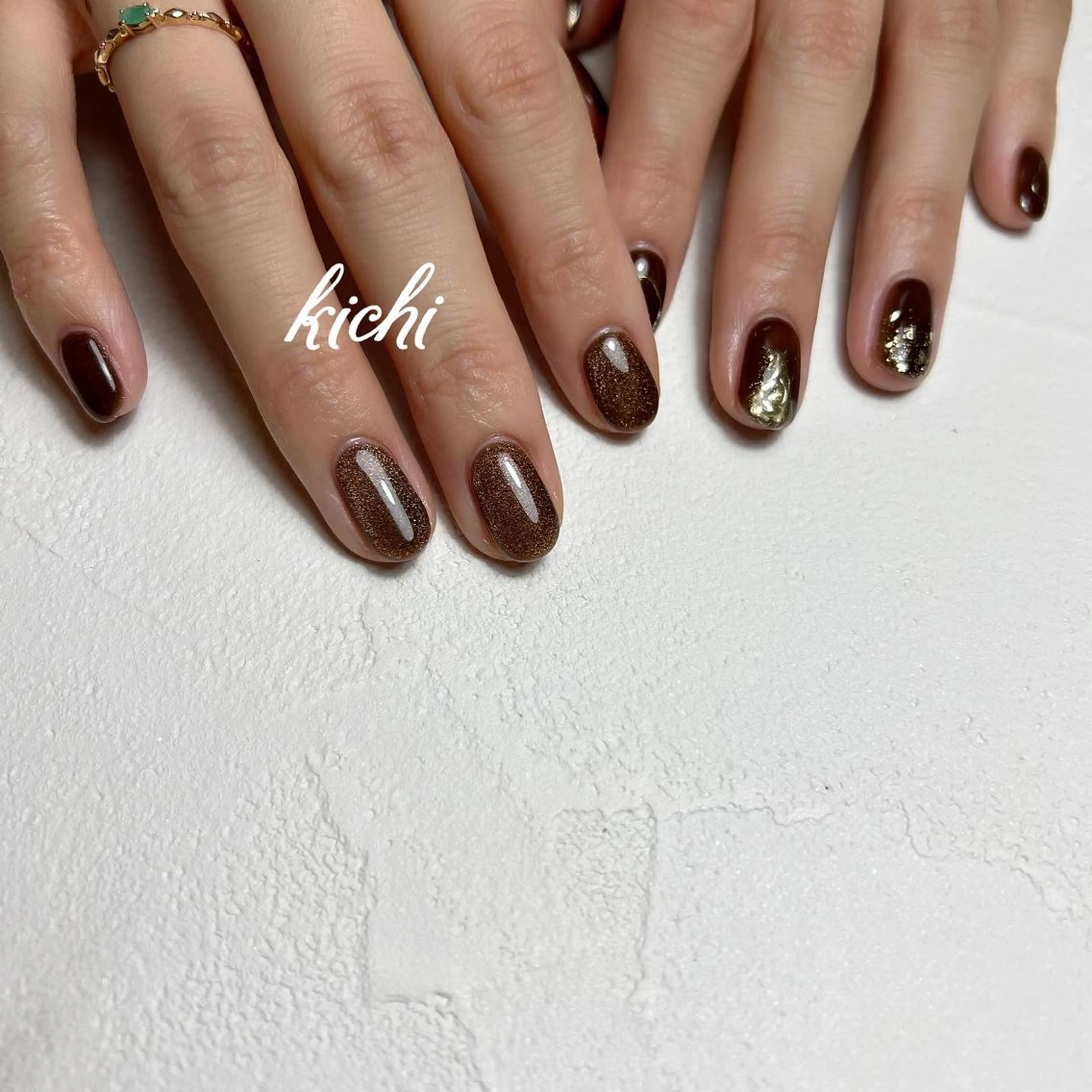 ネイル ブラウン ジェルネイル マグネットネイル 持ち込み ニュアンスネイル kichi･:* みじゅのネイルデザイン