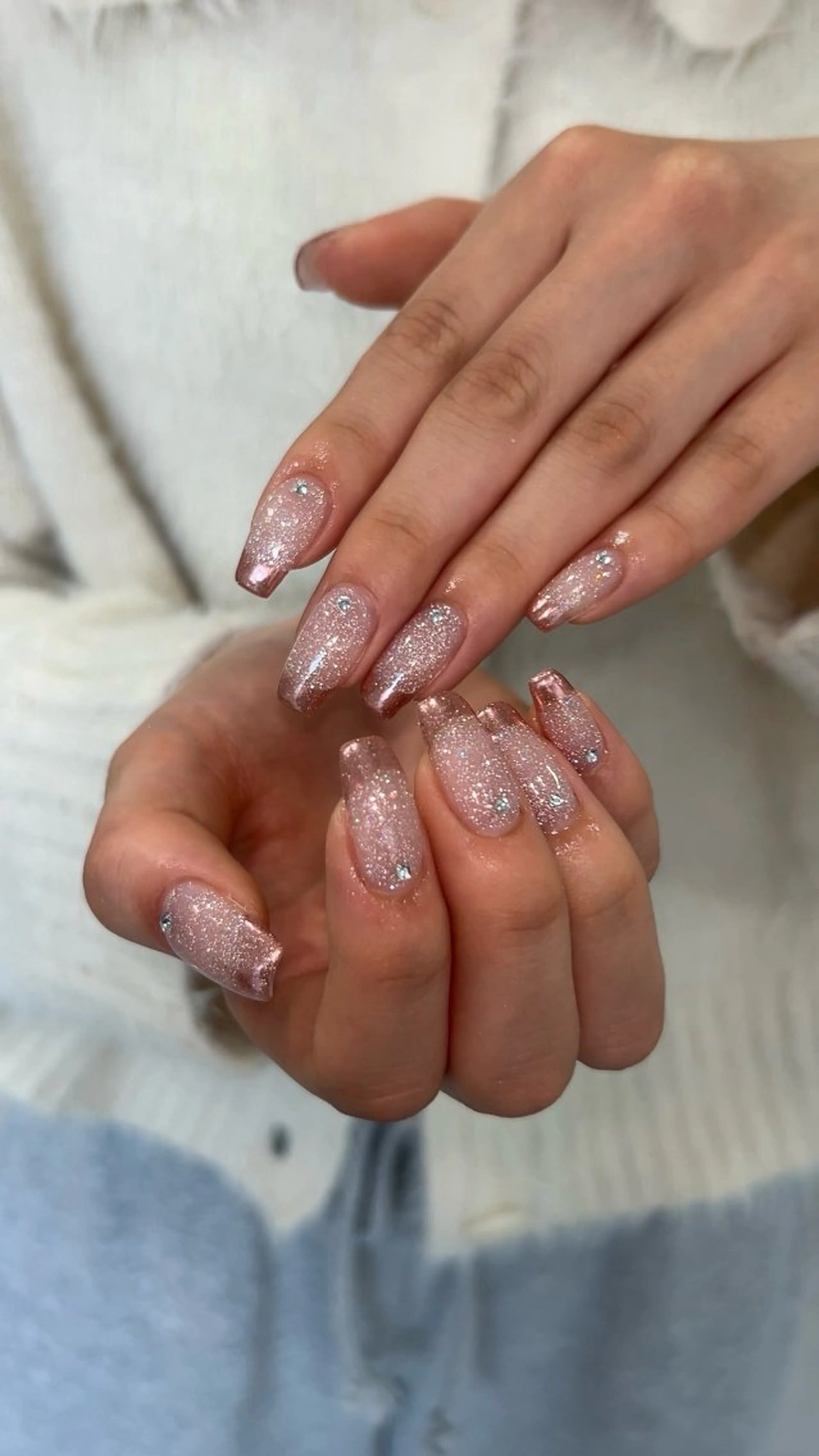 ネイル フラッシュネイル ミラーネイル ピンク ハンドネイル RYO ／Amourのネイルデザイン