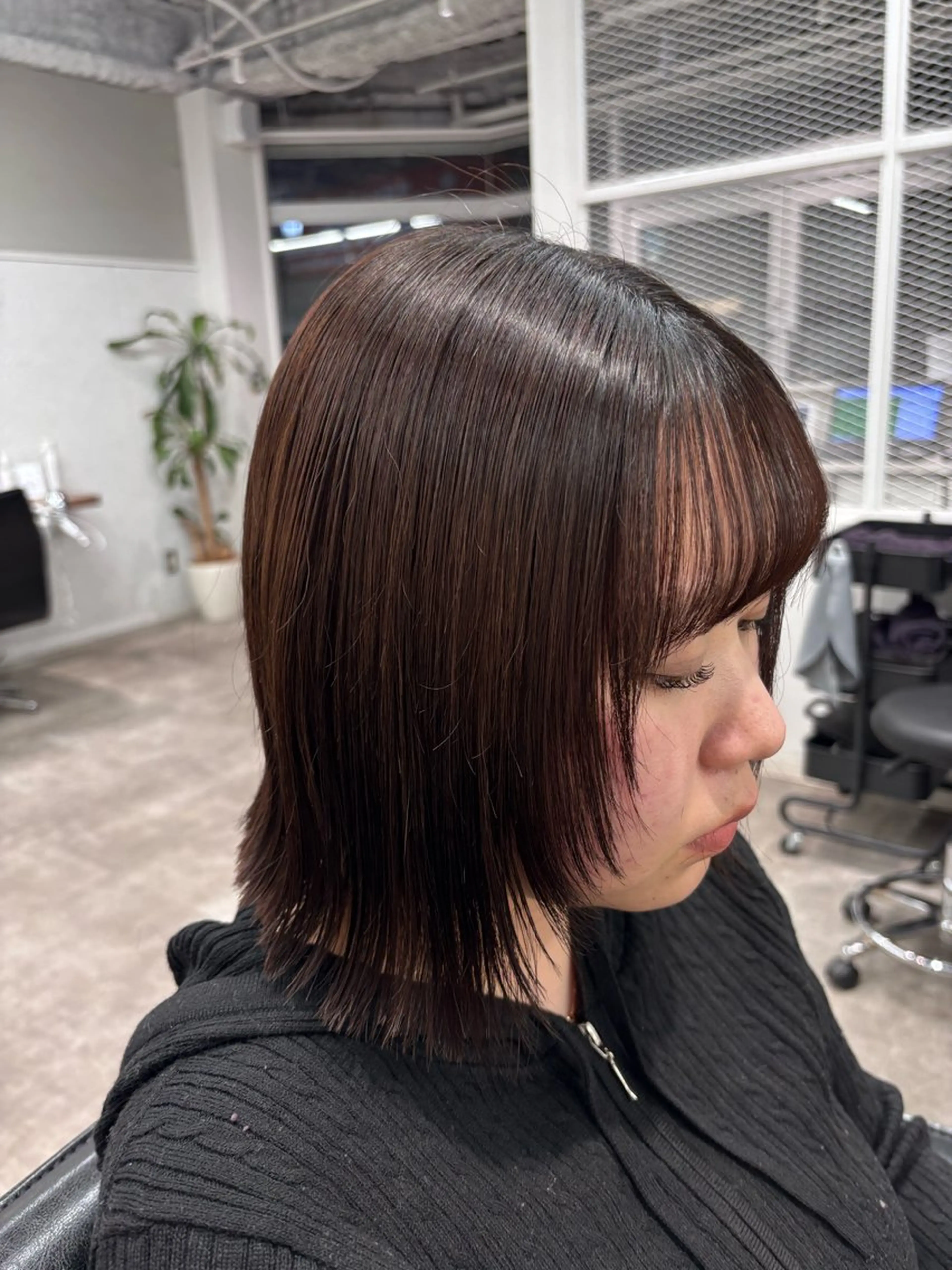 ミディアム ボブレイヤー ボブ 顔まわりレイヤー 顔周りカット レイヤーカット カット トリートメント ボブ/透明感カラー/ 髪質改善/🌙/ルナのヘアスタイル