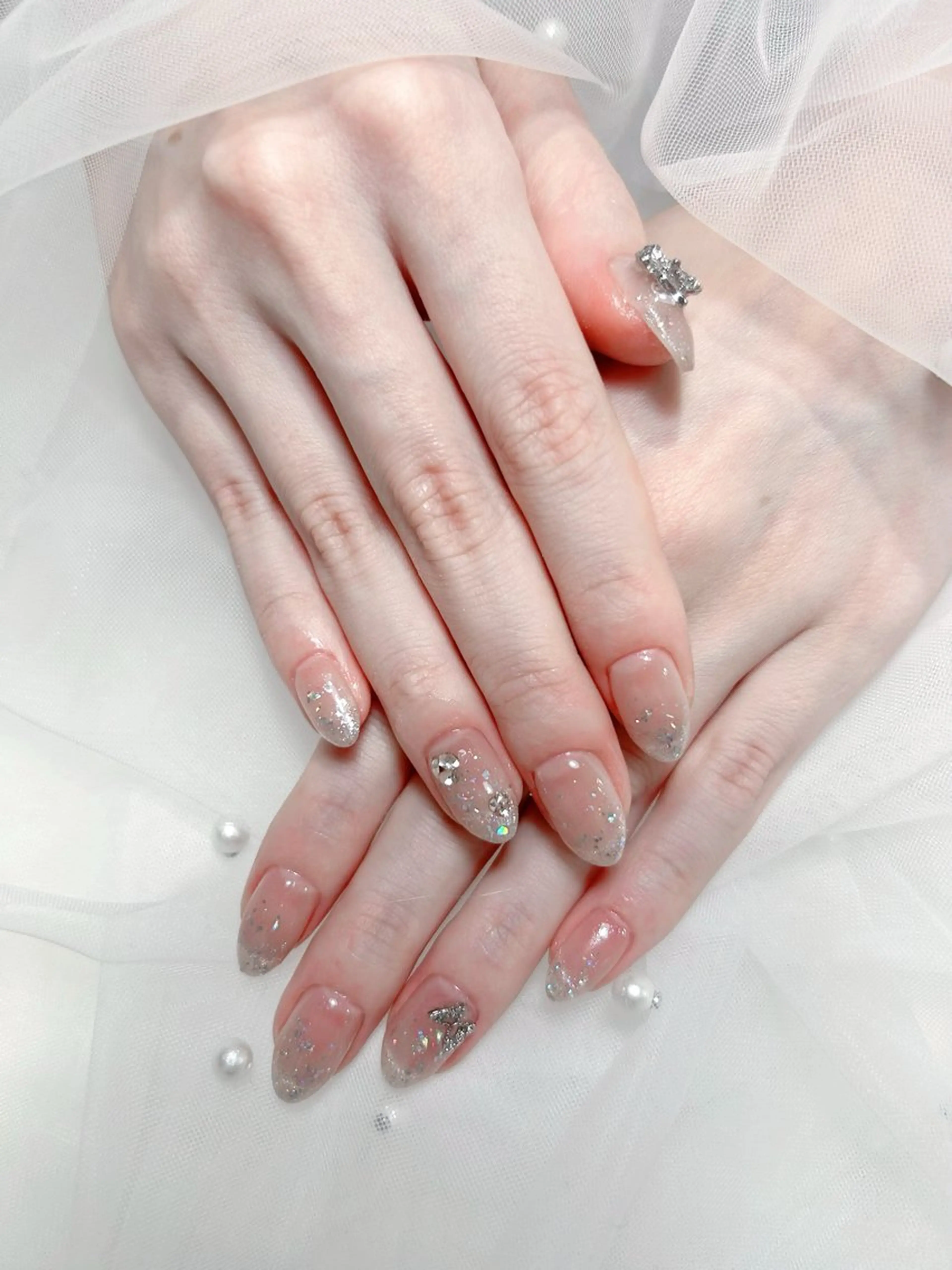 ネイル アートネイル 桜ネイル フレンチネイル ガラスフレンチ グラデーション ハンドネイル ハンドケア 🌈 Laule'aのネイルデザイン