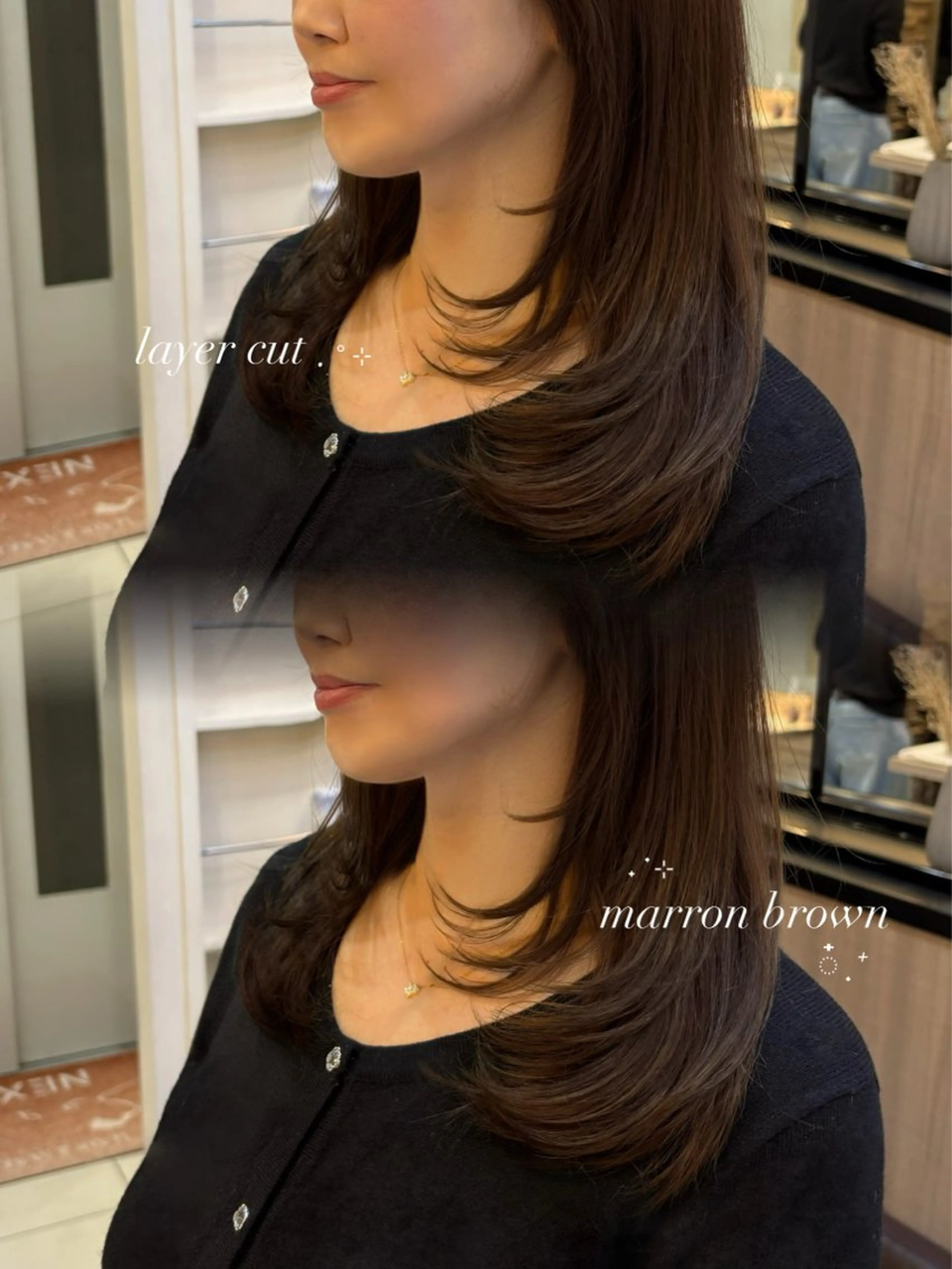 ミディアム カラー 小顔レイヤー/ 透明感カラー/アヤノのヘアスタイル