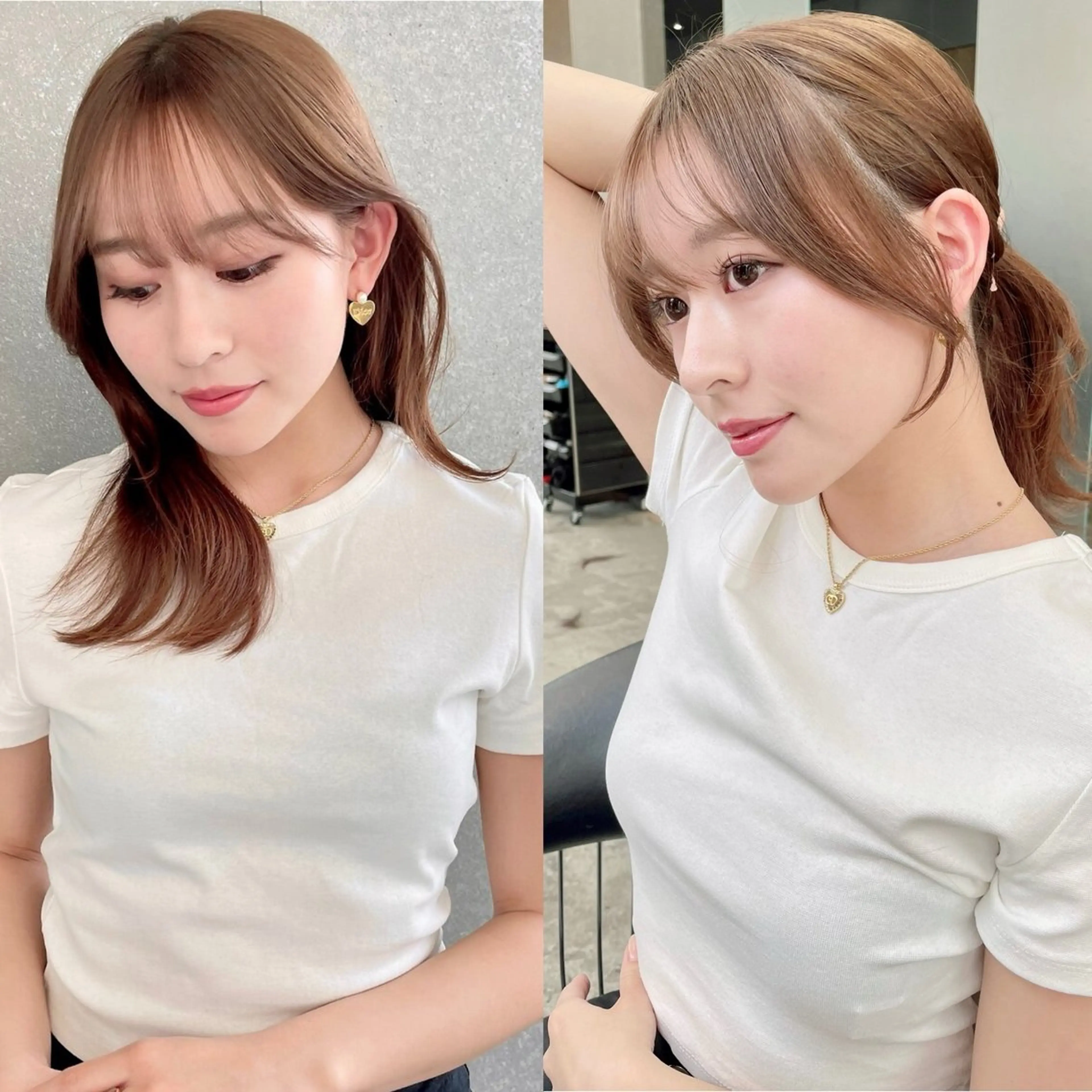 セミロング カット ヘアカラー トリートメント 山本翔一郎 韓国顔周りレイヤーのヘアスタイル