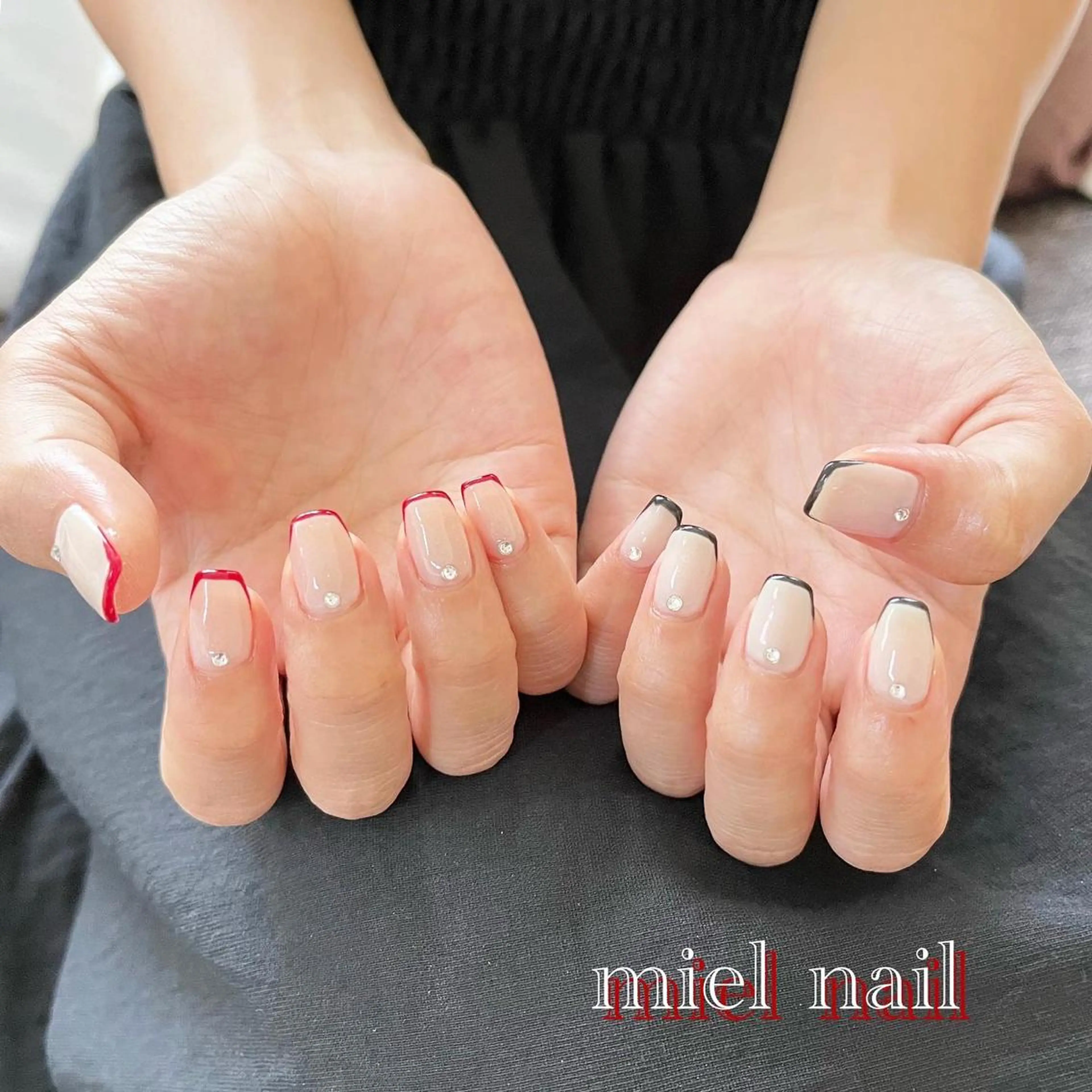 ネイル アートネイル フレンチネイル シンプルネイル スクエアネイル ストーンネイル miel nailのネイルデザイン