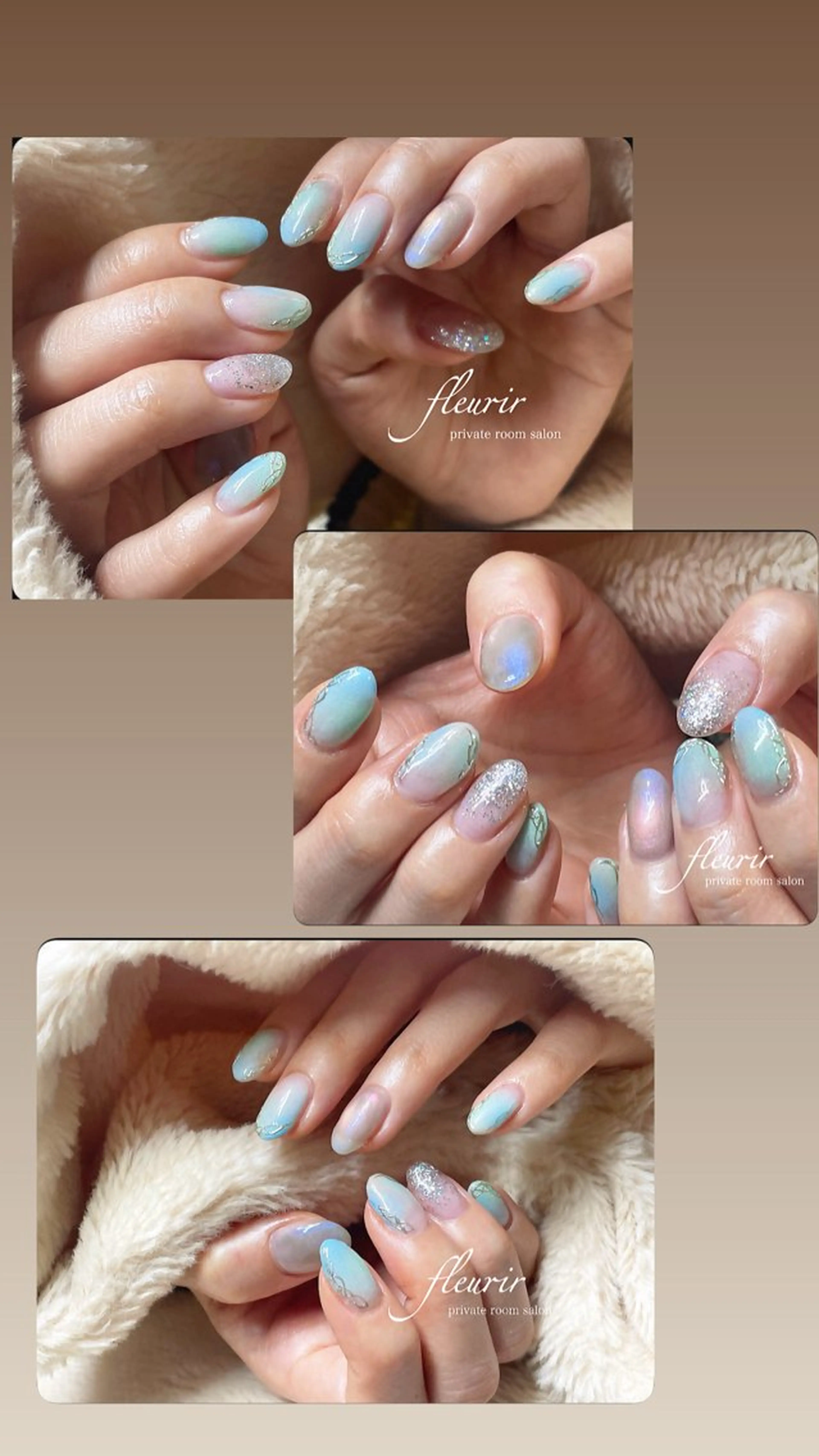 ネイル アートネイル グリーン ラメ(グリッター) 水色 マグネットネイル ハンドネイル フルリール 【プライベートサロンのネイルデザイン