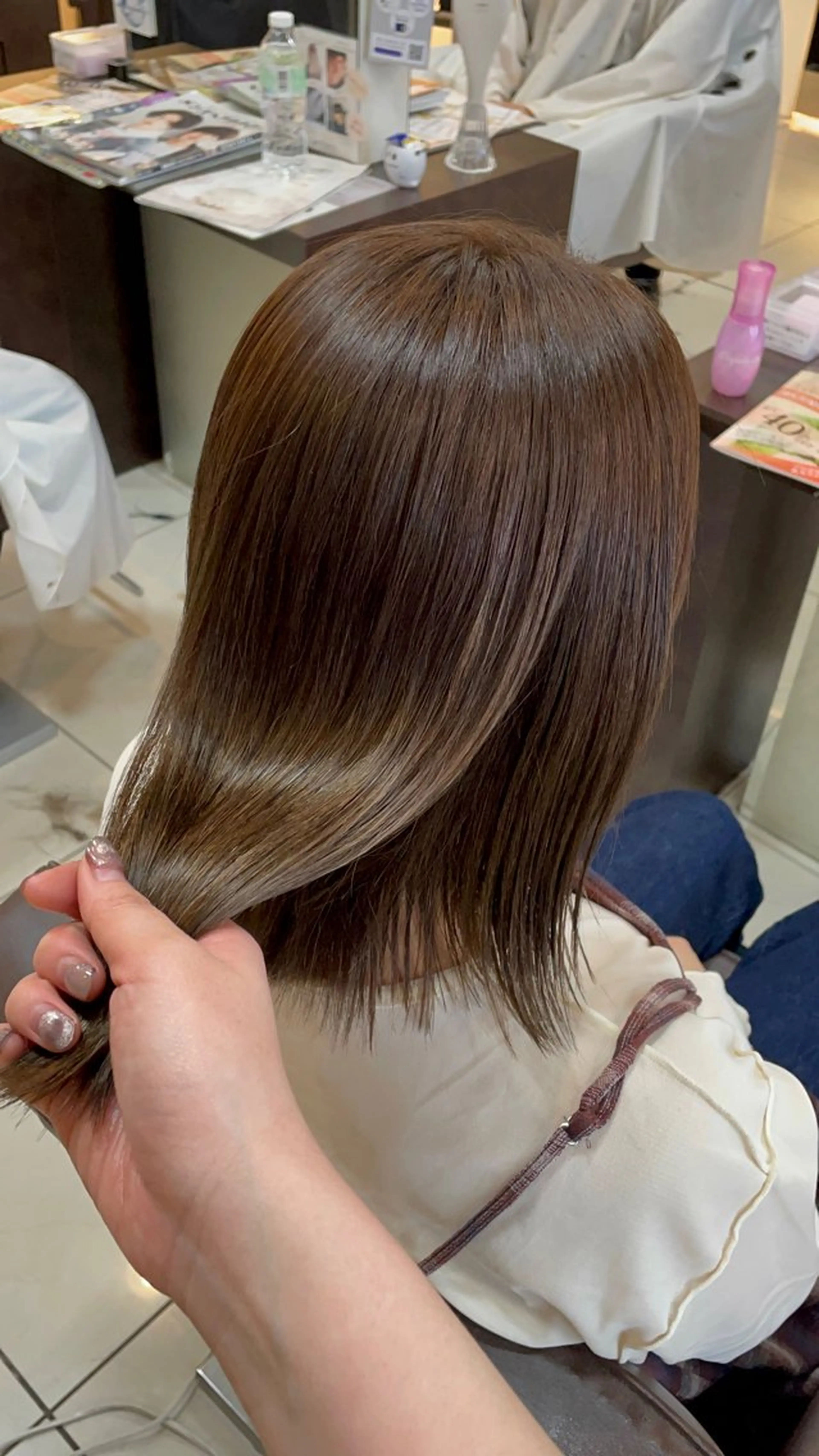 セミロング カラー ベージュカラー オリーブベージュ ヘアカラー 🤎韓国ヘア ベージュ まゆか🤎のヘアスタイル