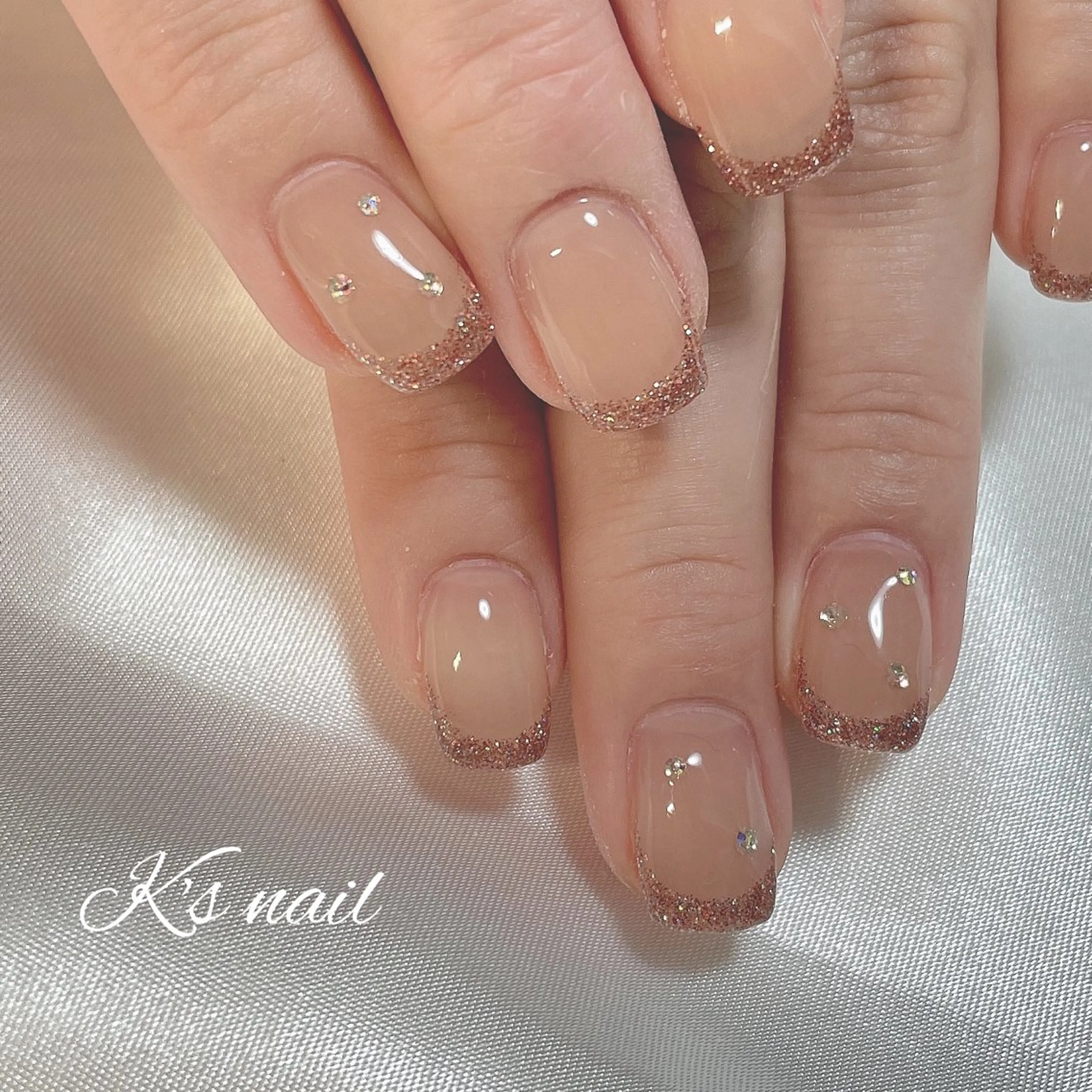 ネイル フラッシュネイル フレンチネイル キラキラネイル ラメ(グリッター) ハンドネイル K's nail kotoeのネイルデザイン