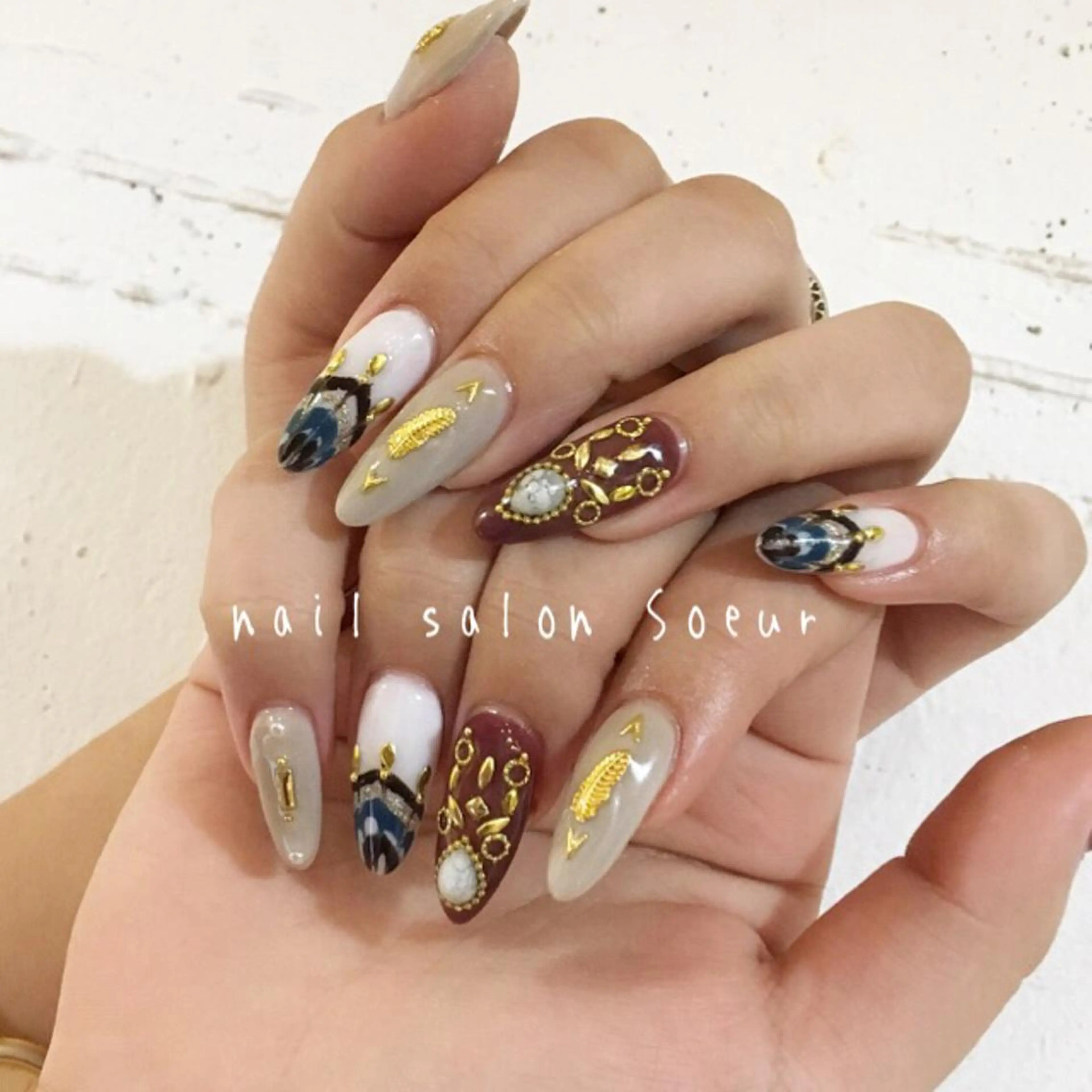 ネイル ボルドー 持ち込み スカルプネイル ハンドネイル nail salon Soeurのネイルデザイン
