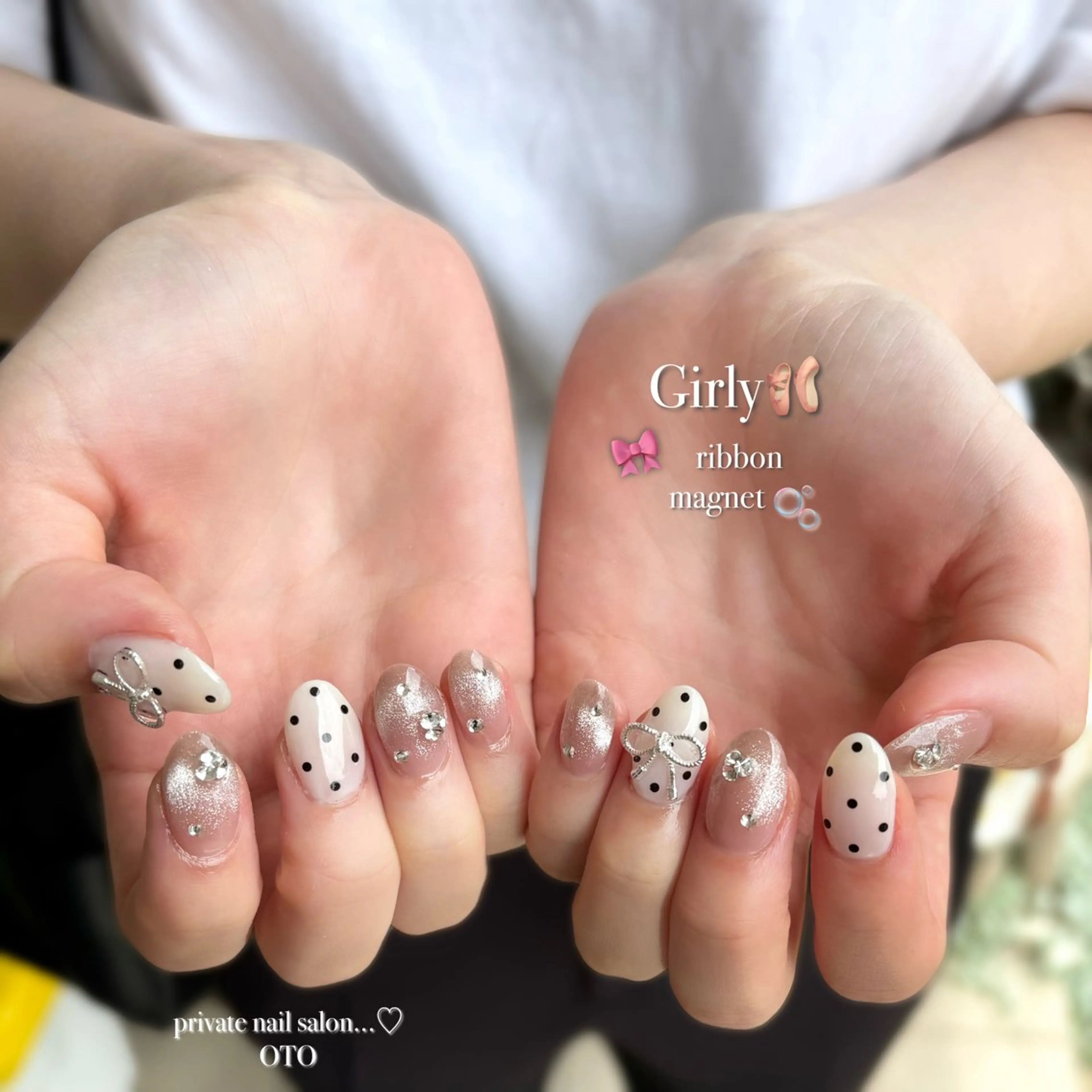 ネイル ドット フレンチネイル ガーリー マグネットネイル マグネットフレンチ ハンドネイル ayaca ♡のネイルデザイン