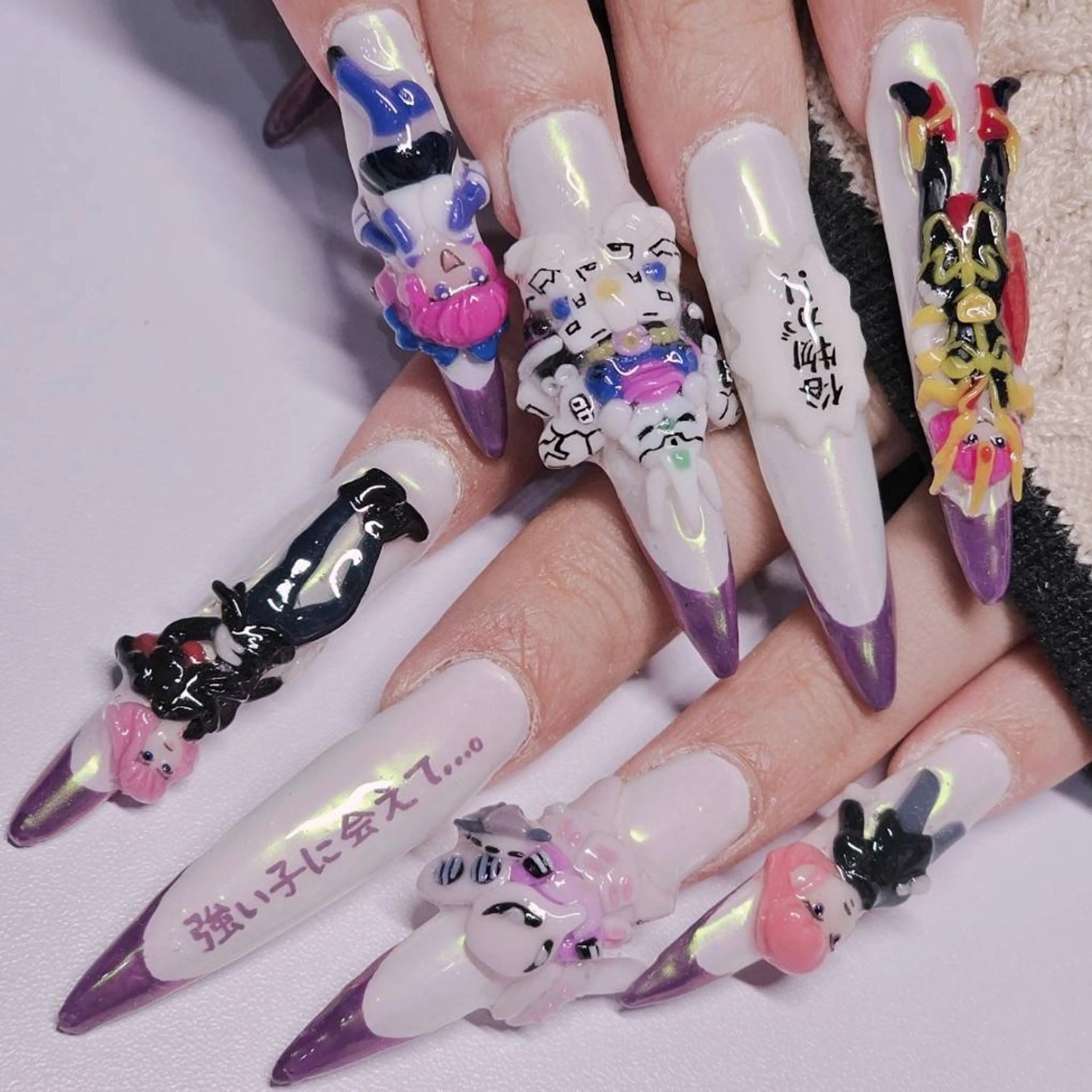 ネイル アートネイル オーロラネイル パープル ホワイト ハンドネイル よしだ ひろきのネイルデザイン