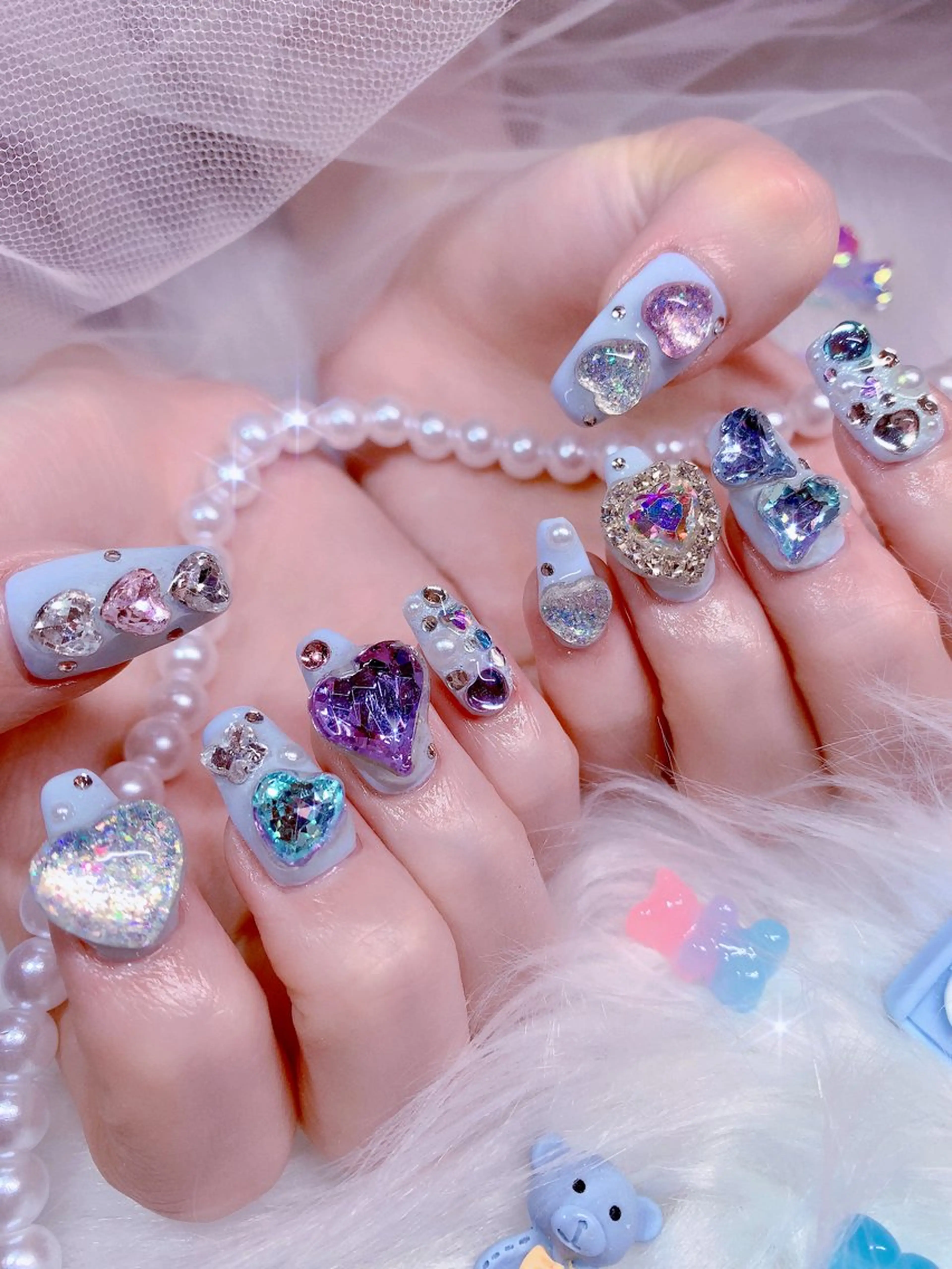 ネイル アートネイル キラキラネイル 韓国ネイル 持ち込み ぷっくりネイル シェアサロンLei.g(レイジー)所属・3Dアートネイル💗 都築レナのネイルデザイン