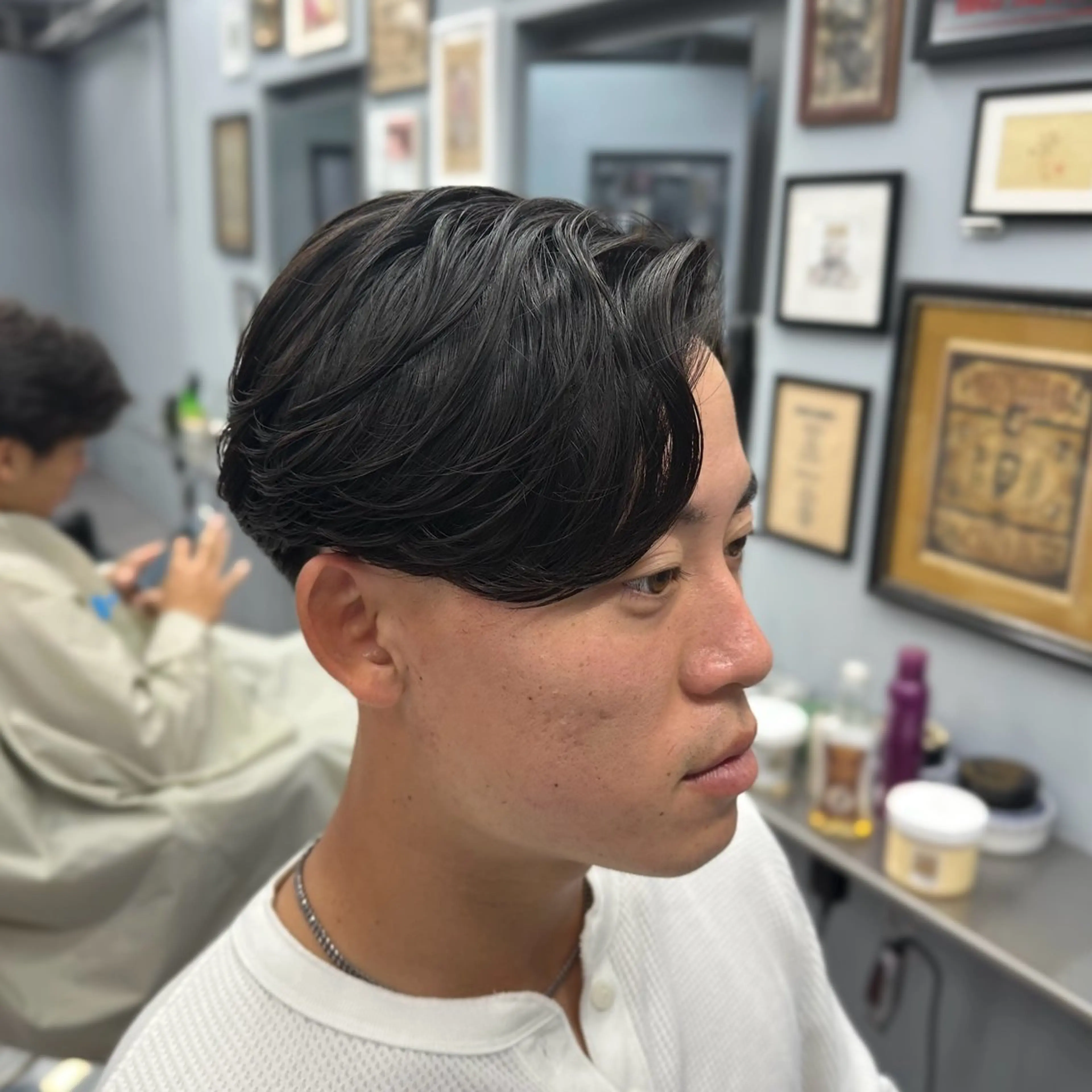 パーマ メンズ メンズブリーチ センターパート フェードカット メンズパーマ スペインカール カット パーマ I-CON  #blue MEN'S所属・池袋/カラー/パーマ NATSUのヘアスタイル