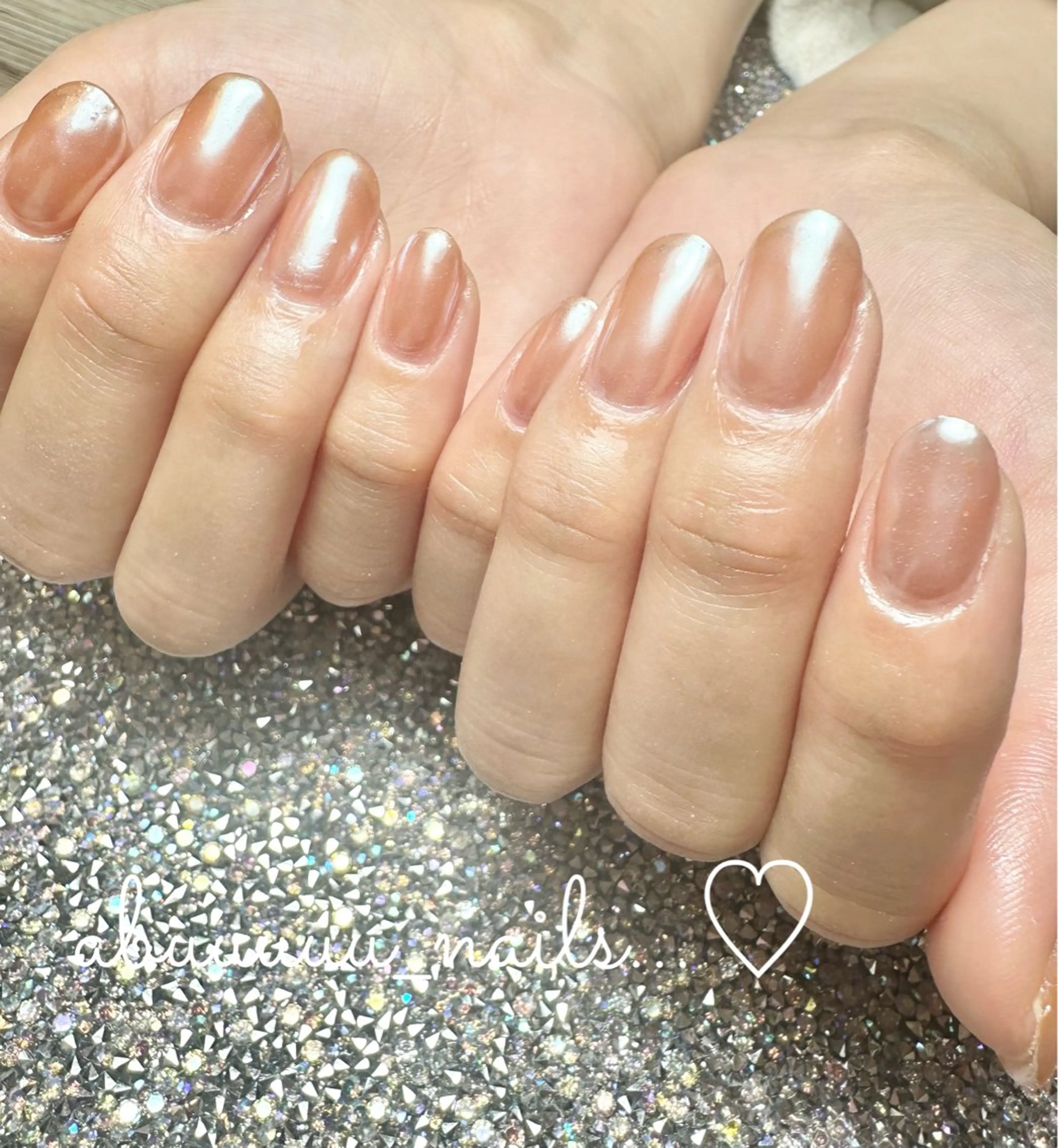 ネイル オーロラネイル ミラーネイル オレンジ abuuuuu nailsのネイルデザイン